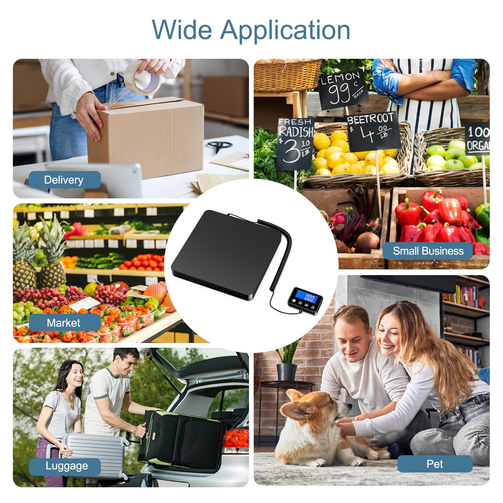 Báscula postal digital, 440 libras/10 g, báscula de envío de paquetes, balanza de equipaje con sensor de alta precisión, báscula de pesaje recargable por USB con pantalla LCD, tara
