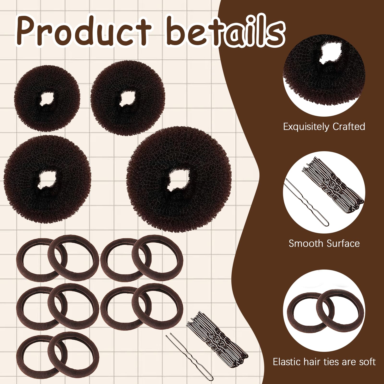 Lot de 24 Accessoires Chignon Danseuse Marron, Donuts, Élastiques et Pinces en U pour Pâques et Carnaval, Kit Coiffure Ballet et Spectacle, Idéal Mariage et École 2026