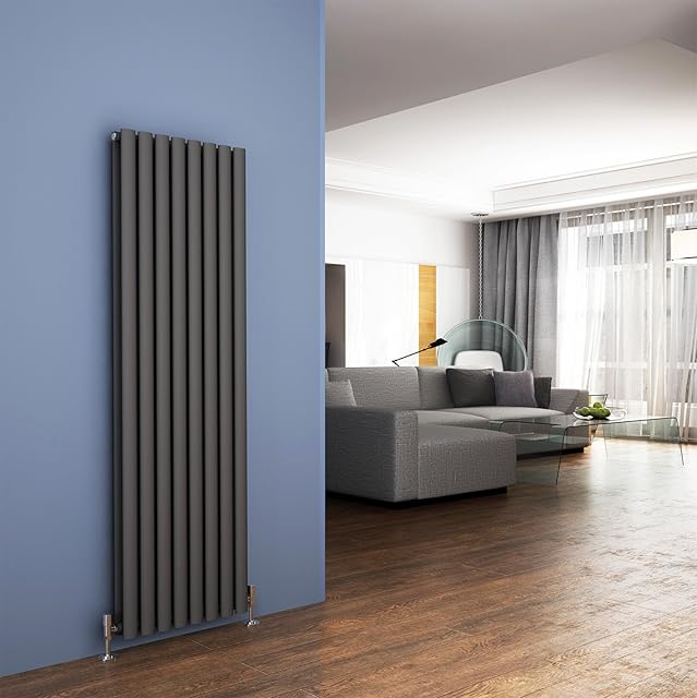 ELEGANT 1600 x 480 mm Designer Radiator Modern Vertical Column Anthracite Oval Double Panel Radiator Heater
