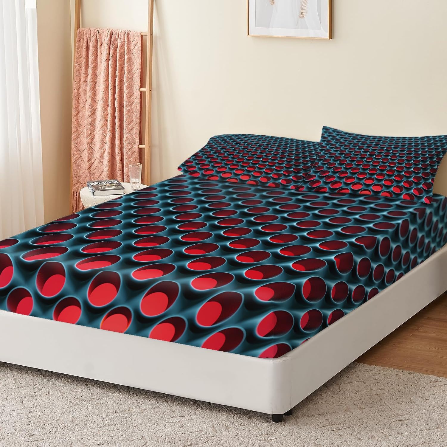 Lenzuolo con angoli stampato in 3 pezziArte digitale Little Red DotRosso180x200Microfibra - 30 cm di profondità Lavabile in lavatrice Include 2 federe per cuscini