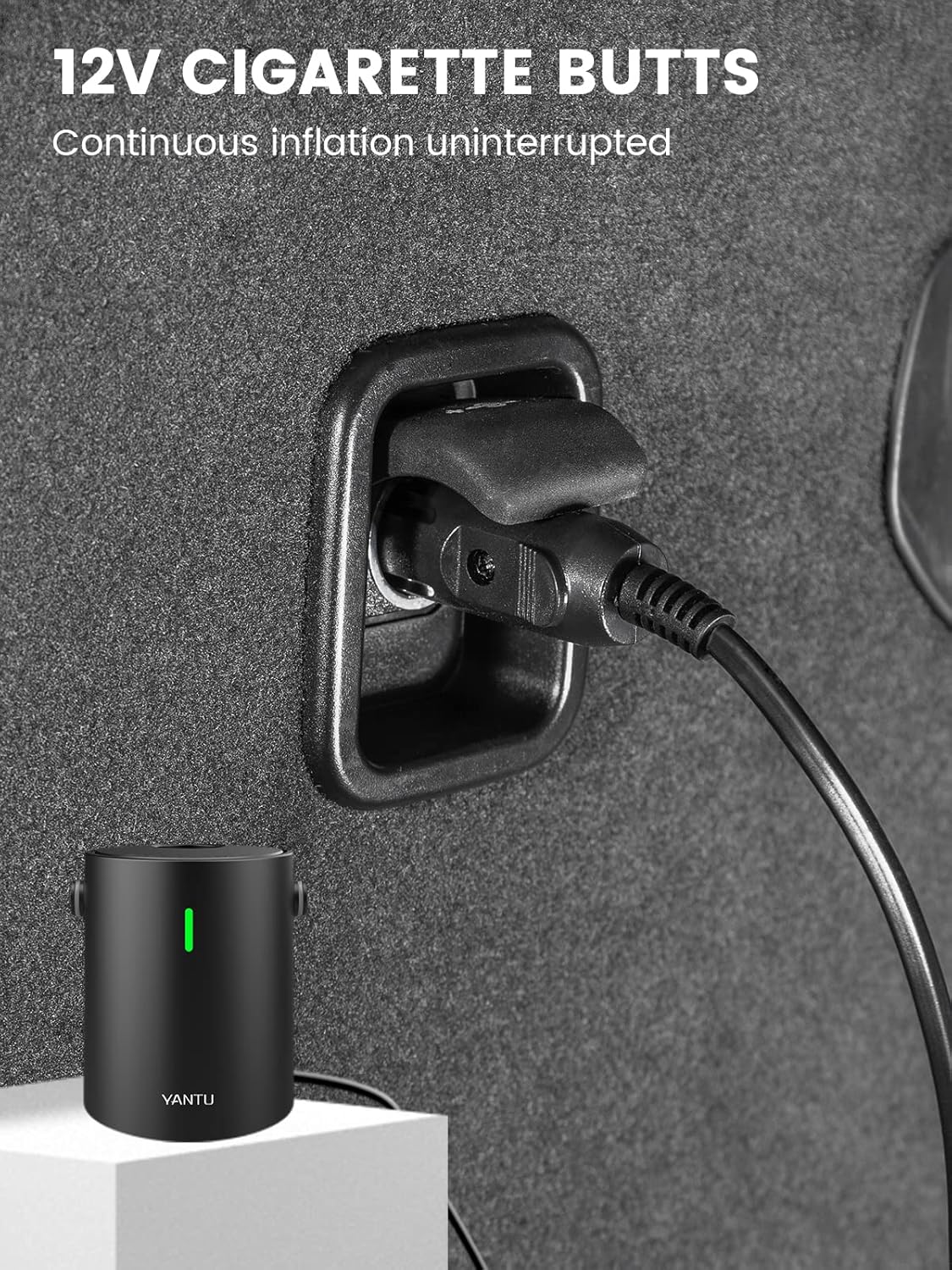 YANTU Portable Air Compressor Tire Inflator for Car Tires, Rechargeable Cordless Electric Car Air Pump, 12.6V DC Auto Digital Tire Pump for car, Bed, Ball, and Other Inflatables(Black)… : Automotive