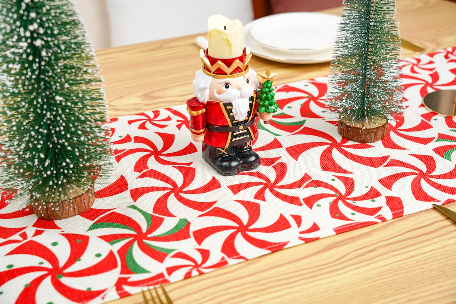 Camino de mesa de Navidad, piruletas de bastón de caramelo, decoración de mesa roja para el hogar, invierno, Navidad, vacaciones, interior, cocina, comedor, decoración de 13 x 108 pulgadas