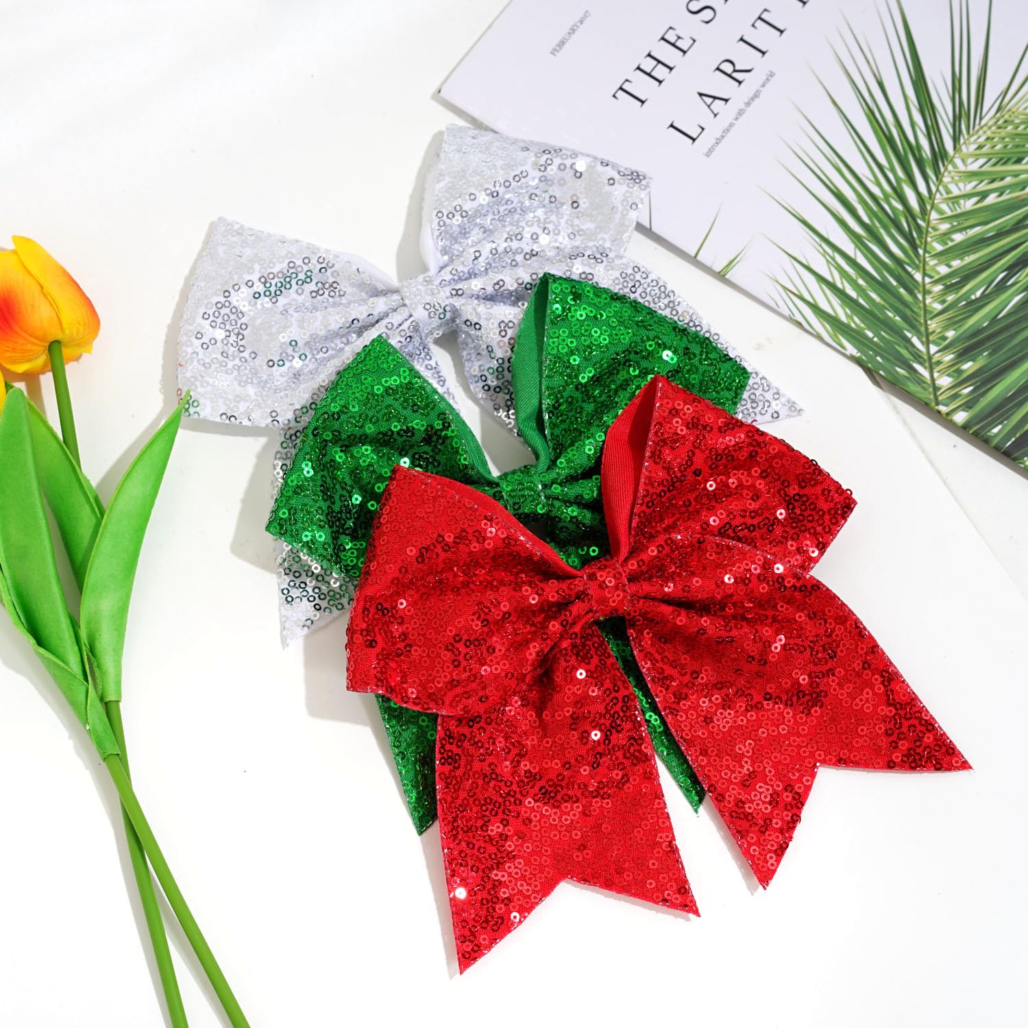 Large Sequin Cheer Bow Clips - Cheerleading Hair Accessories -4 Large Sequin Cheer Bow Clips - Cheerleading Hair Accessories -4