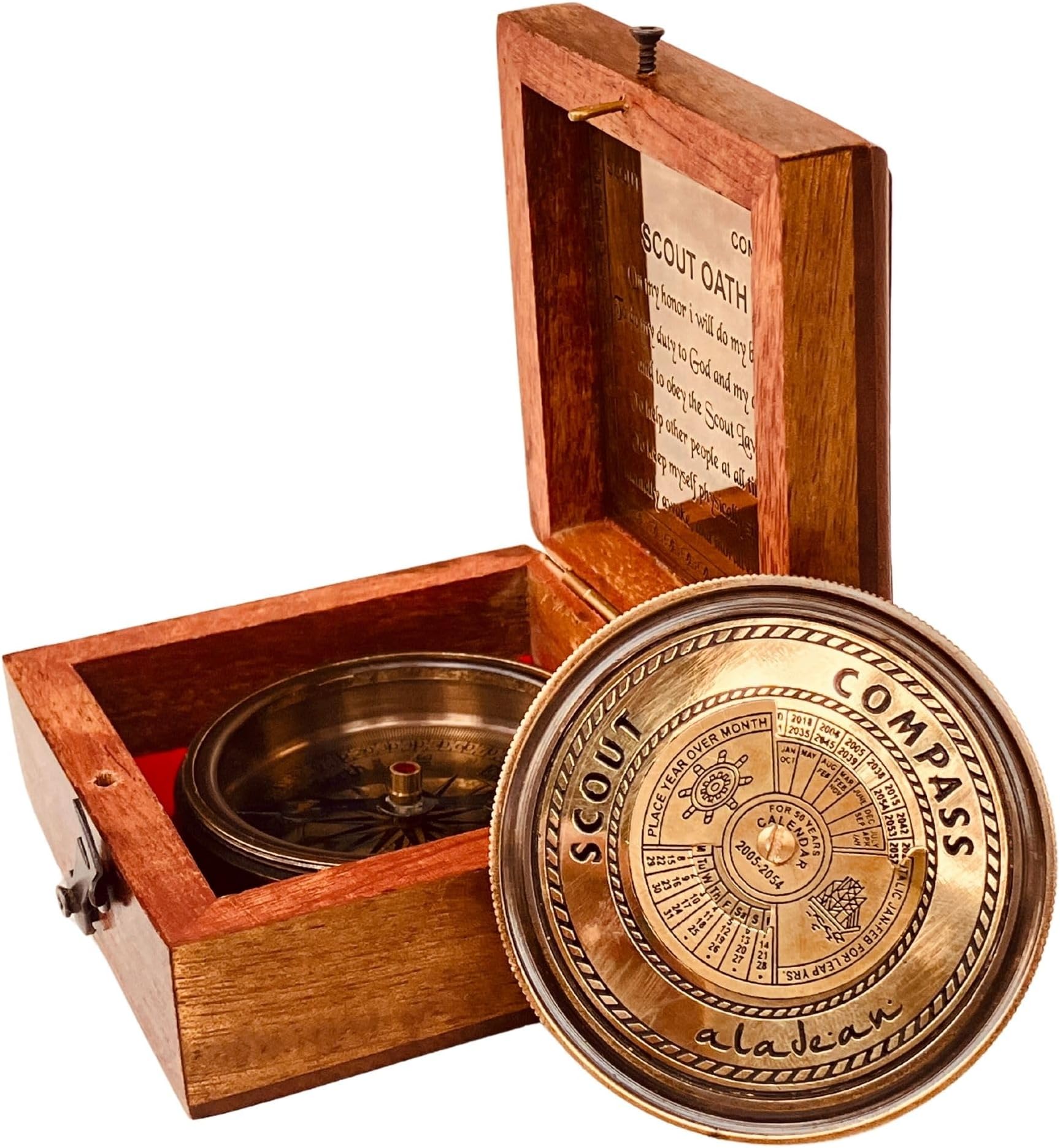 Scout Compass Gift for Boys- Lid Compass in Keepsake Wood Box