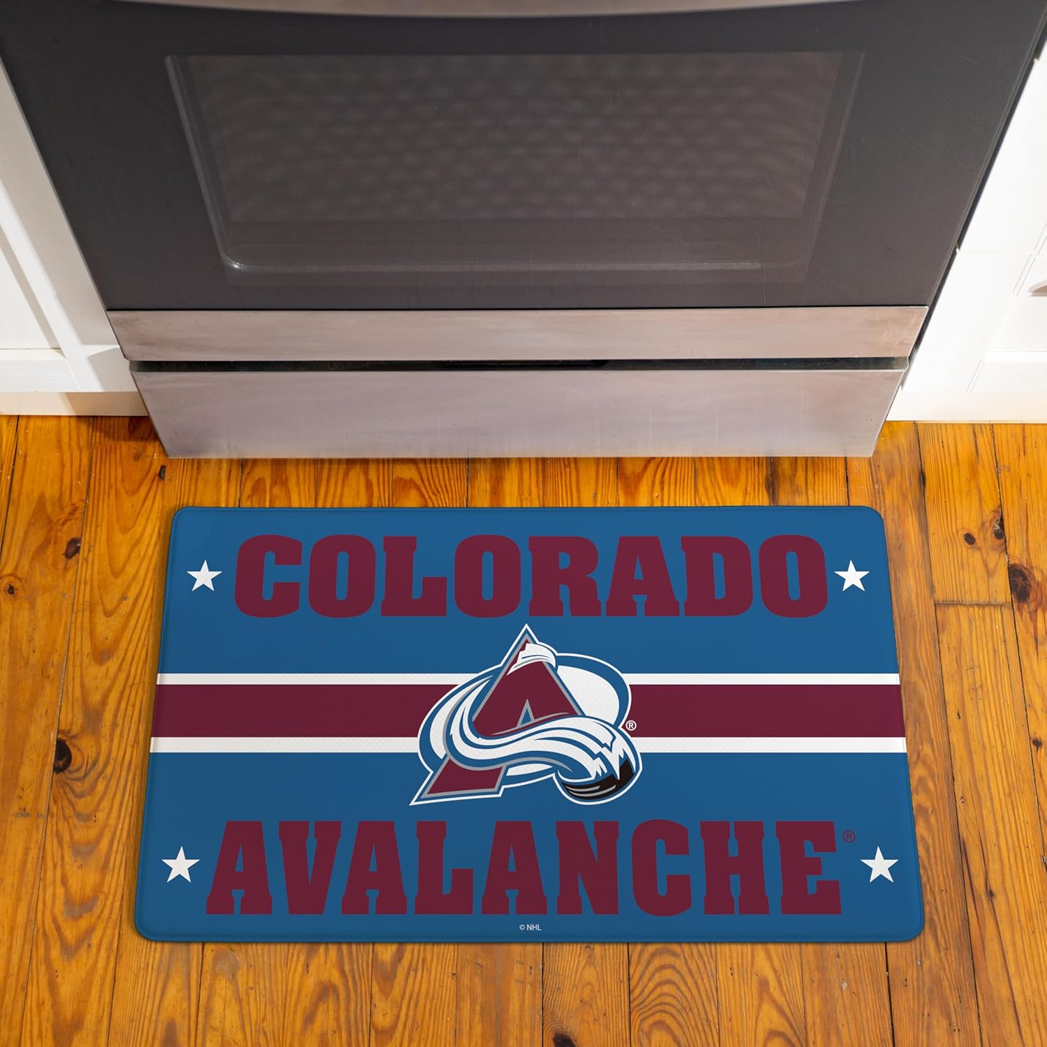 NHL Colorado Avalanche Indoor Entrance Welcome Mat, 30"x18" Anti-Fatigue Kitchen Mats and Rugs, Non Slip Backing & Waterproof Ergonomic Comfort Mat for Entryway, Kitchen, Man Cave, Office, Laundry