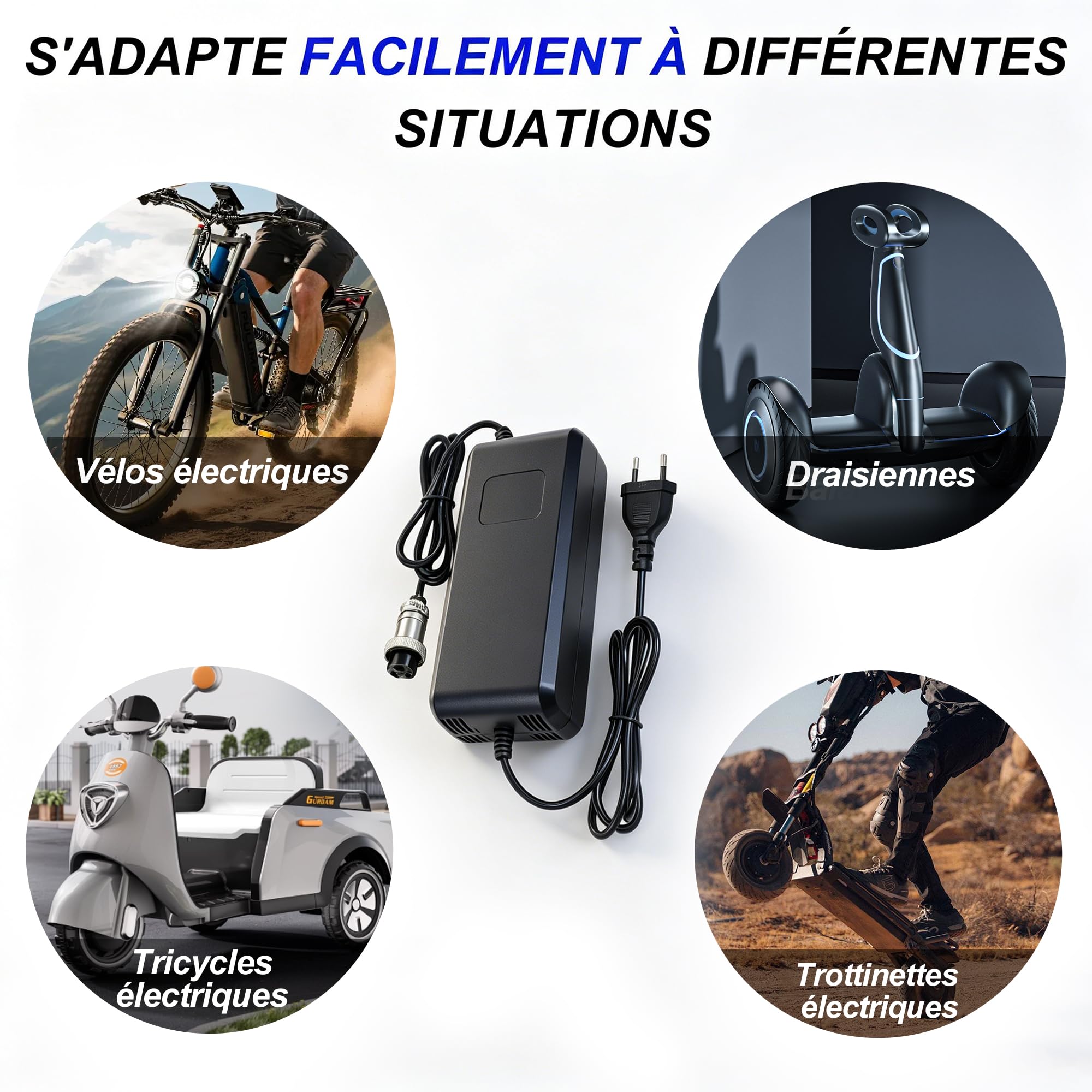 Chargeur 58,8V 4A Compatible Batterie Lithium 52V pour vélo électrique | Compatible trottinettes électriques, équipé d'écran numérique, ventilateur de refroidissement et connecteur GX16-3