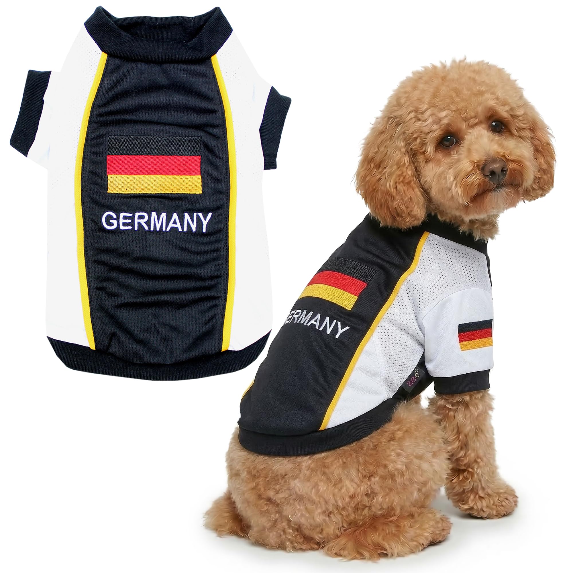 Photo 1 of Parisian Pet Team Germany Dog Jersey - Breathable Mesh Puppy Football Jersey - Lightweight Stretch Sporty Dog Clothes - Summer Shirts for Large Dogs - Soccer Jersey for Dogs - Sportswear Pet Clothes