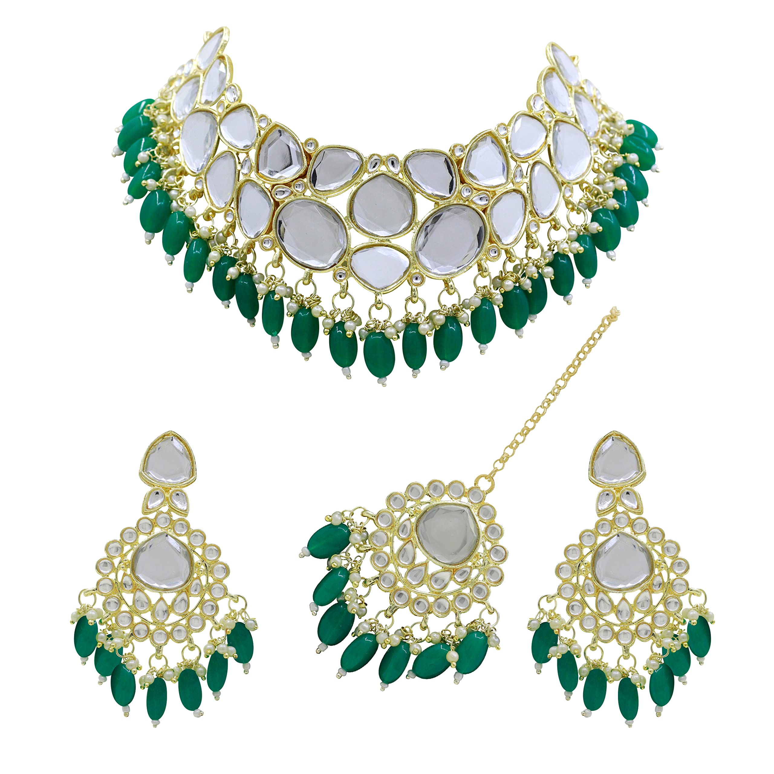 SAIYONI womens Traditional Wedding Collection Glamorous Look Gold Plated Kundan Stone & Beads Choker Necklace Earring Set - Green (B0B6J7GGKZ) Amazon Price History, Amazon Price Tracker