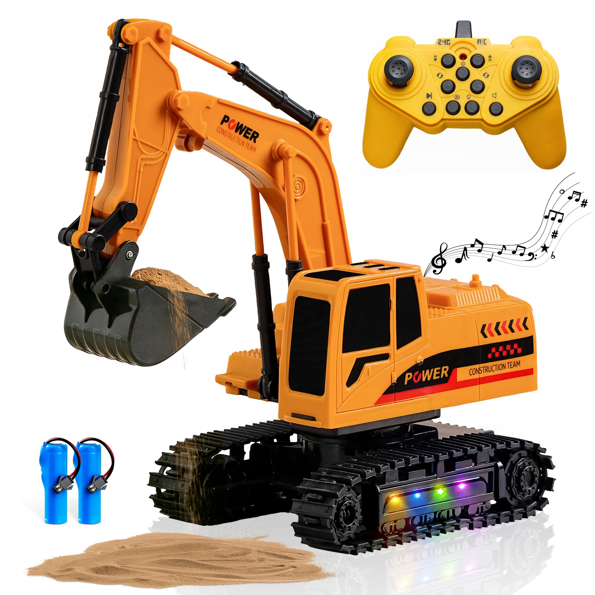 Ferngesteuerter Bagger Spielzeug 12-K Mini RC Bagger | Bagger mit 2 Batterien & Metall Eimer Lichter Geräusche RC Bagger Baufahrzeuge Spielzeug für Jungen 3+ Jahre alt