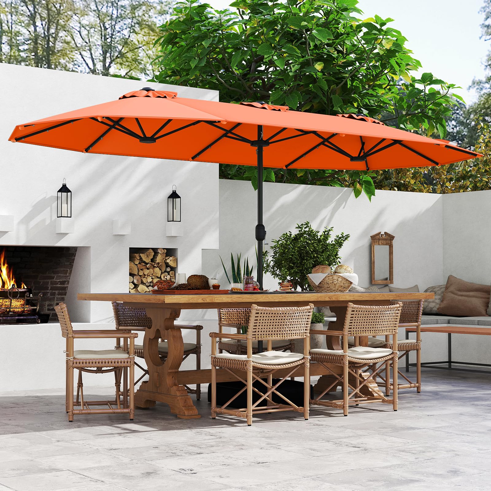 GOPLUS Podwójny parasol przeciwsłoneczny, 400 x 200 cm, ze stojakiem, UV 50+, parasol ogrodowy z korbą, duży parasol ogrodowy, owalny, do ogrodu i na taras