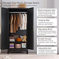 Vista 3 de Armario de metal de 71 pulgadas, armario de almacenamiento de ropa de acero con espejo y estantes ajustables, armario de almacenamiento de acero