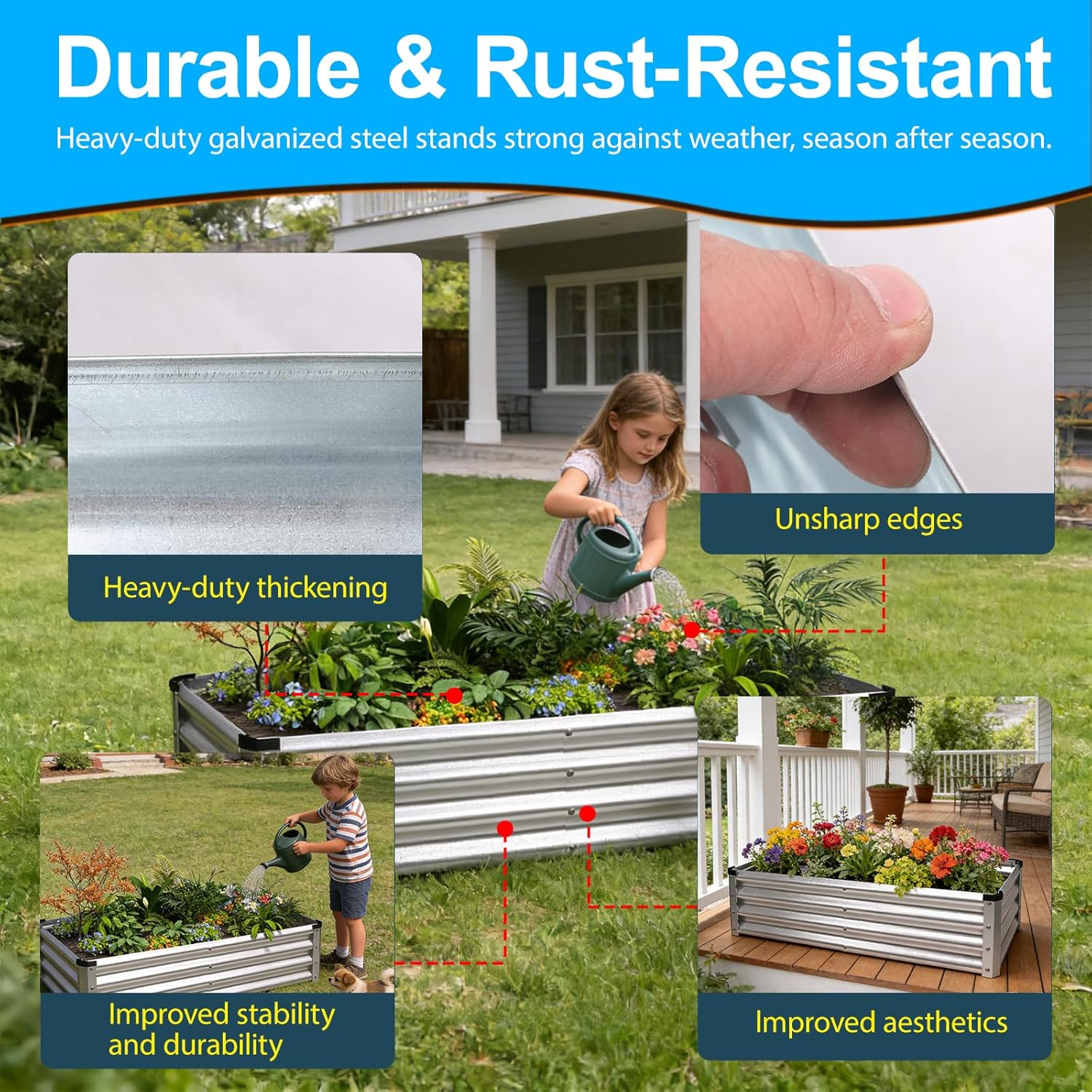 Yardbliss Raised Garden Bed 2 Pack 6x3x1FT, Premium Galvanized Raised Garden Bed, Large Raised Garden Bed Outdoor for Deep-Rooted Vegetables, Flowers, Green and Herbs, Sliver