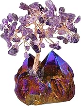 mookaitedecor Améthyste Arbre de Vie & Base Enduit de Titane Violet Or Pierre Brute Décoration,Feng Shui Cristal Guérison Méditation Reiki Table Décor Porte Bonheur