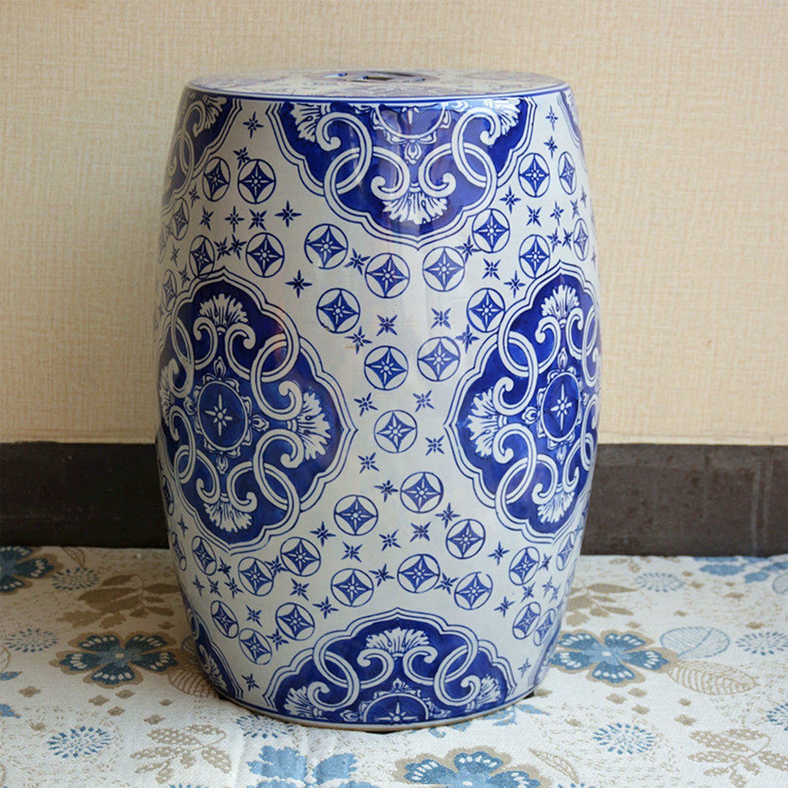 JDPYURV Hand Painted Garden Stools, Ceramic Garden Stool, Decorative Ceramic Garden Stool, Chinoiserie Ceramic Drum Garden Stool, Chinese Drum Stool, Blue White Porcelain Accent(Pattern 05)