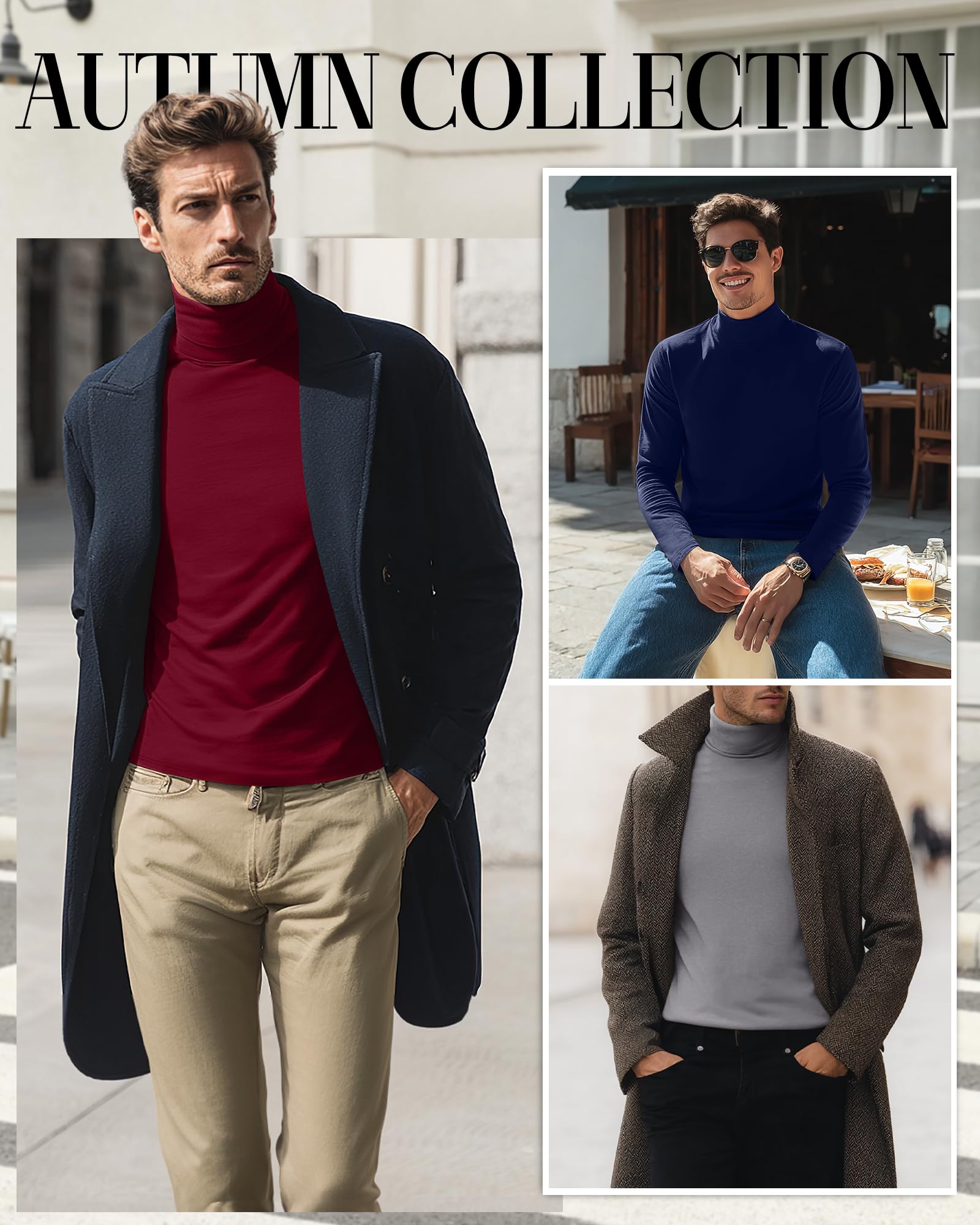 Neer Confezione da 5 magliette da uomo a maniche lunghe grandi e alte a collo alto, maglia termica casual basic leggera