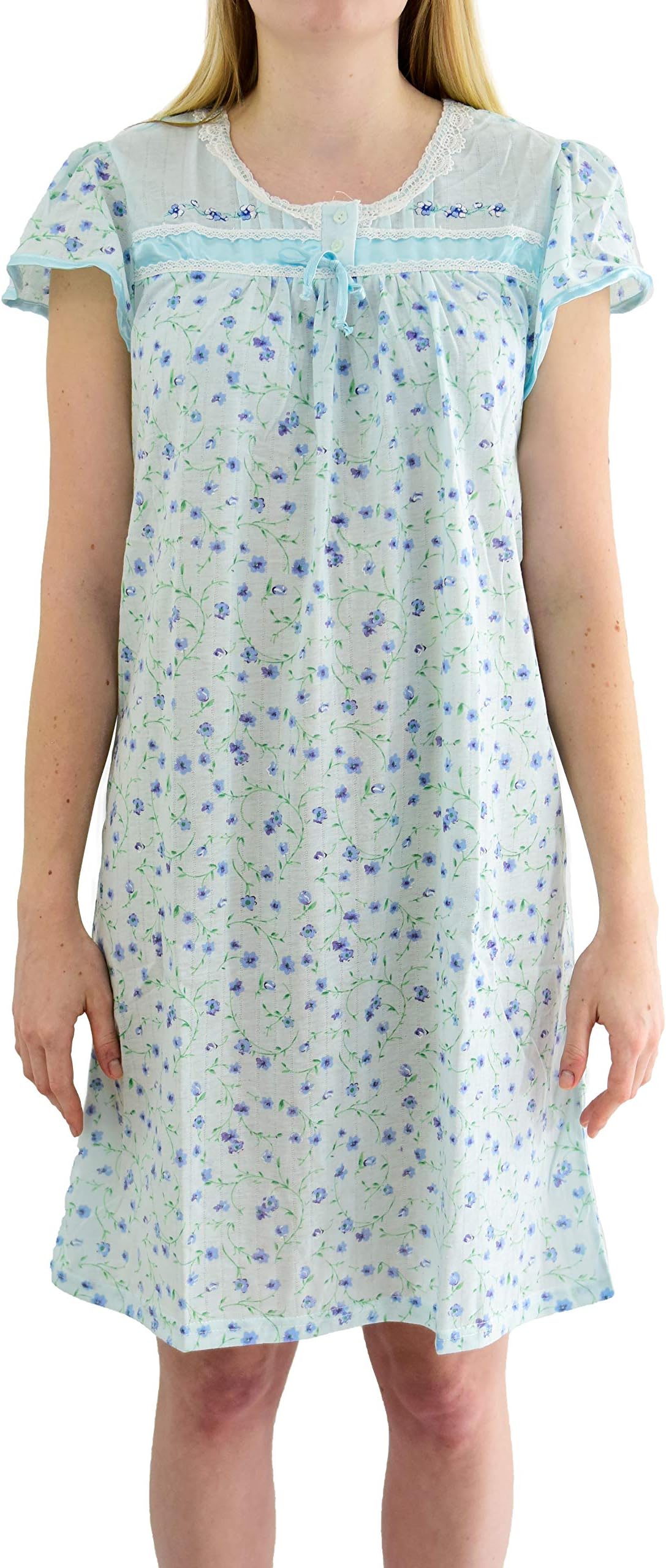 EziCotton Nightgown for Women โ Soft & Breathable Sleep Dress, Loose Fit, Knee-Length, Floral Print, Machine Washable