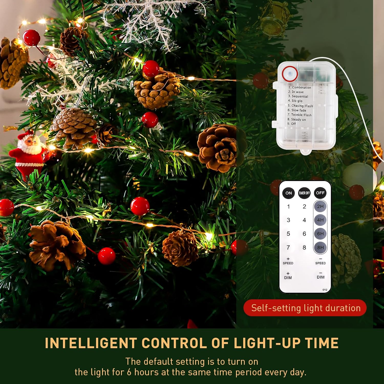 Christmas Garland with Lights, 9.8 Ft 60 LED Red Berry Pine Cone Battery Operated Christmas Garland with 8 Modes Remote for Fireplace Stairs Table Door Wall Xmas Tree Indoor/Outdoor Decor - Image 5