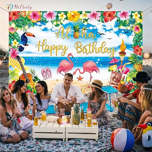 Miniatura 7 de Luau Suministros de decoración para fiesta de cumpleaños, telón de fondo de cumpleaños hawaiano de verano para decoración de fiesta de playa y
