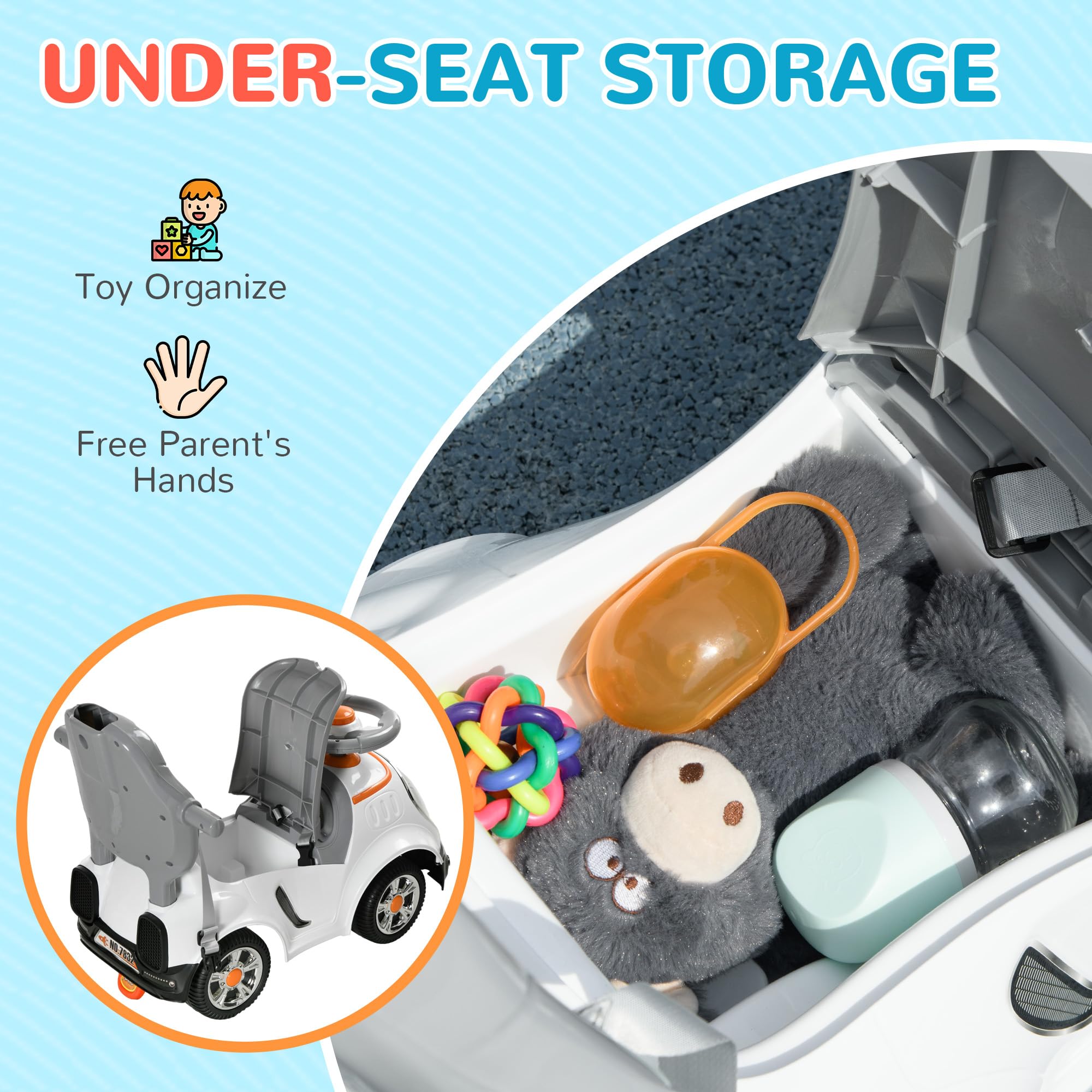 AIYAPLAY 3 in 1 Ride on Push Car, Cartoon Robot Theme Foot to Floor Slider, Baby Push Along Car with Parent Handle - Image 8