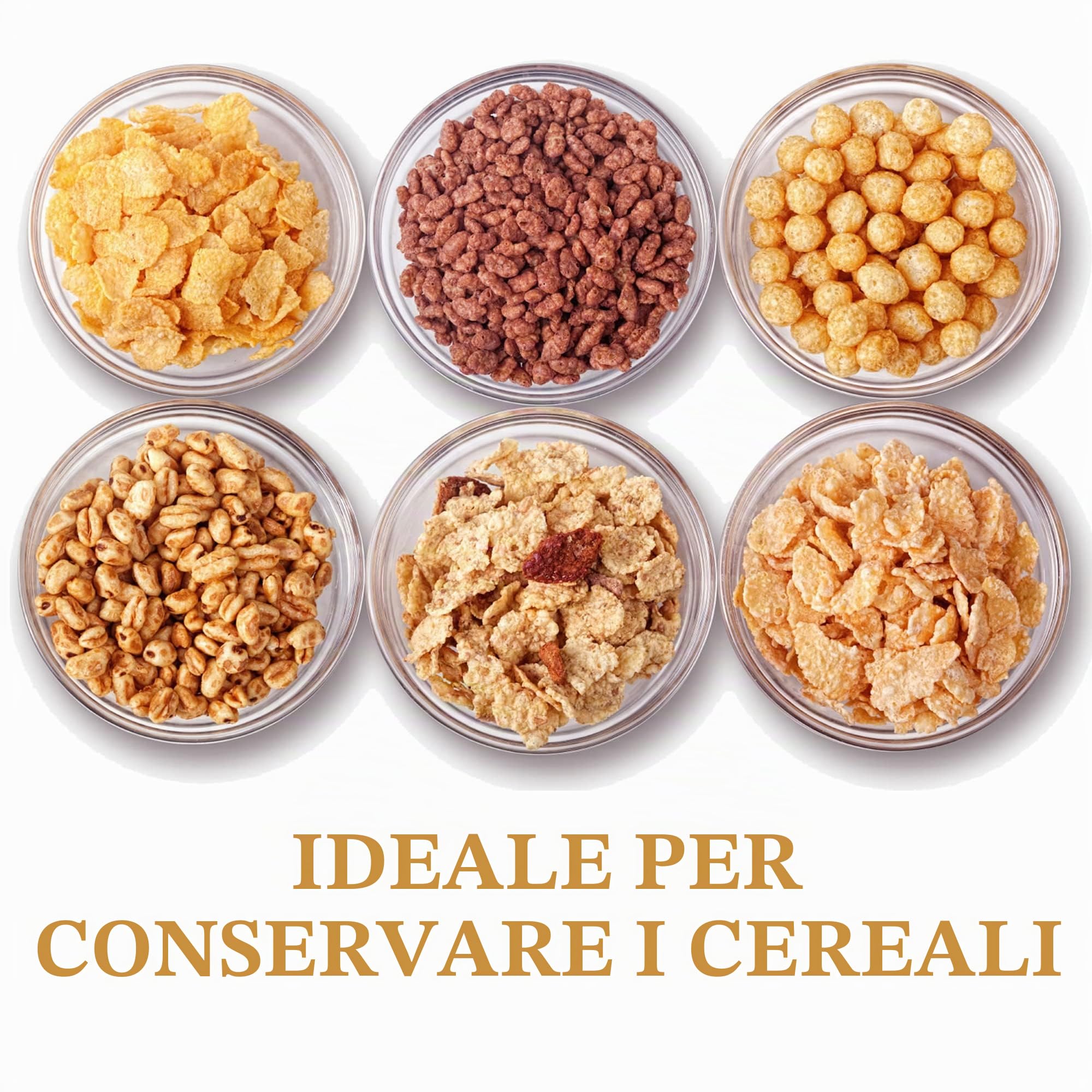 Set di 7 contenitori per cucina con coperchio nero facile impilabile, per spaghetti cereali