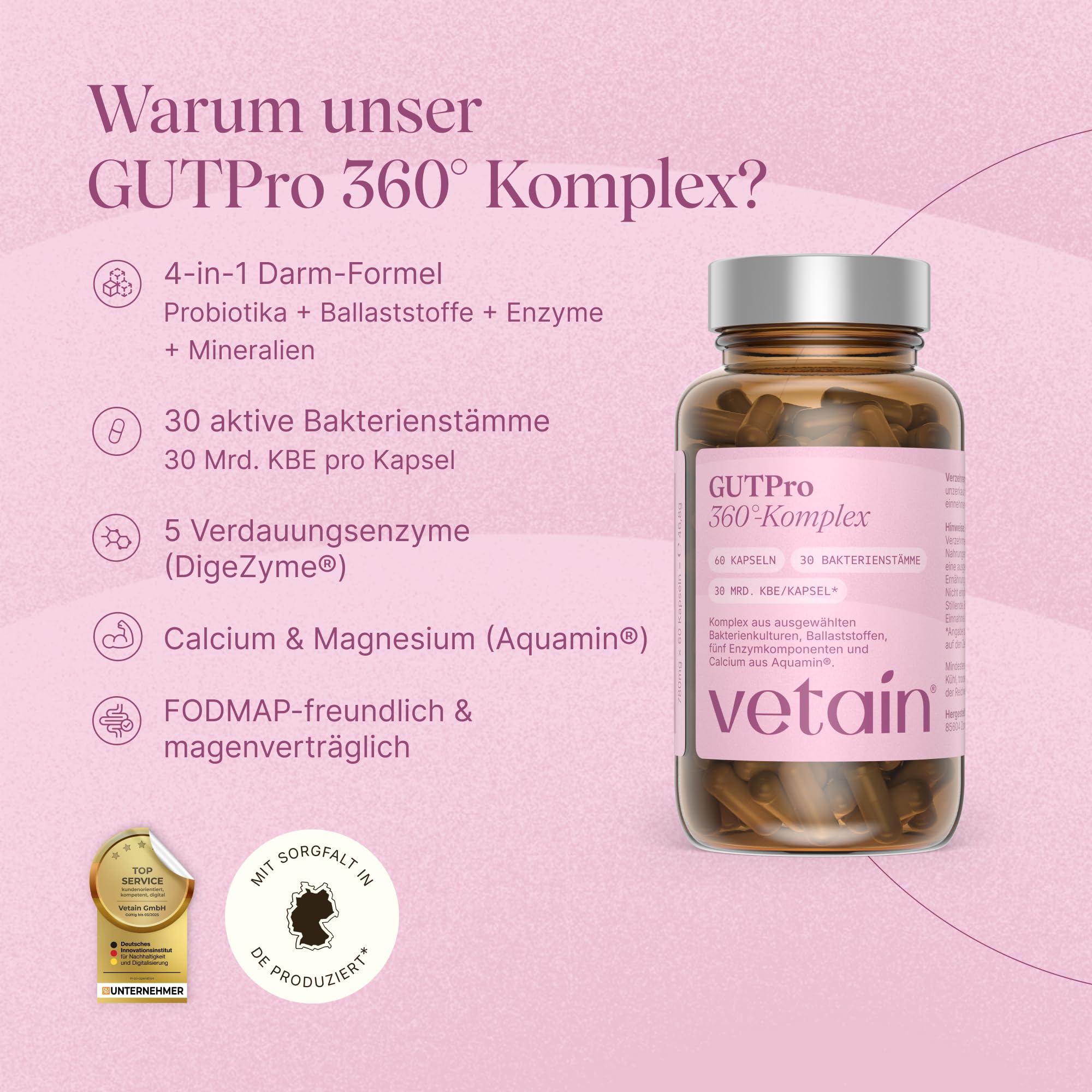 VETAIN GutPro 360° Darmbakterien Komplex – 30 Bakterienstämme + 30 Mrd. KBE