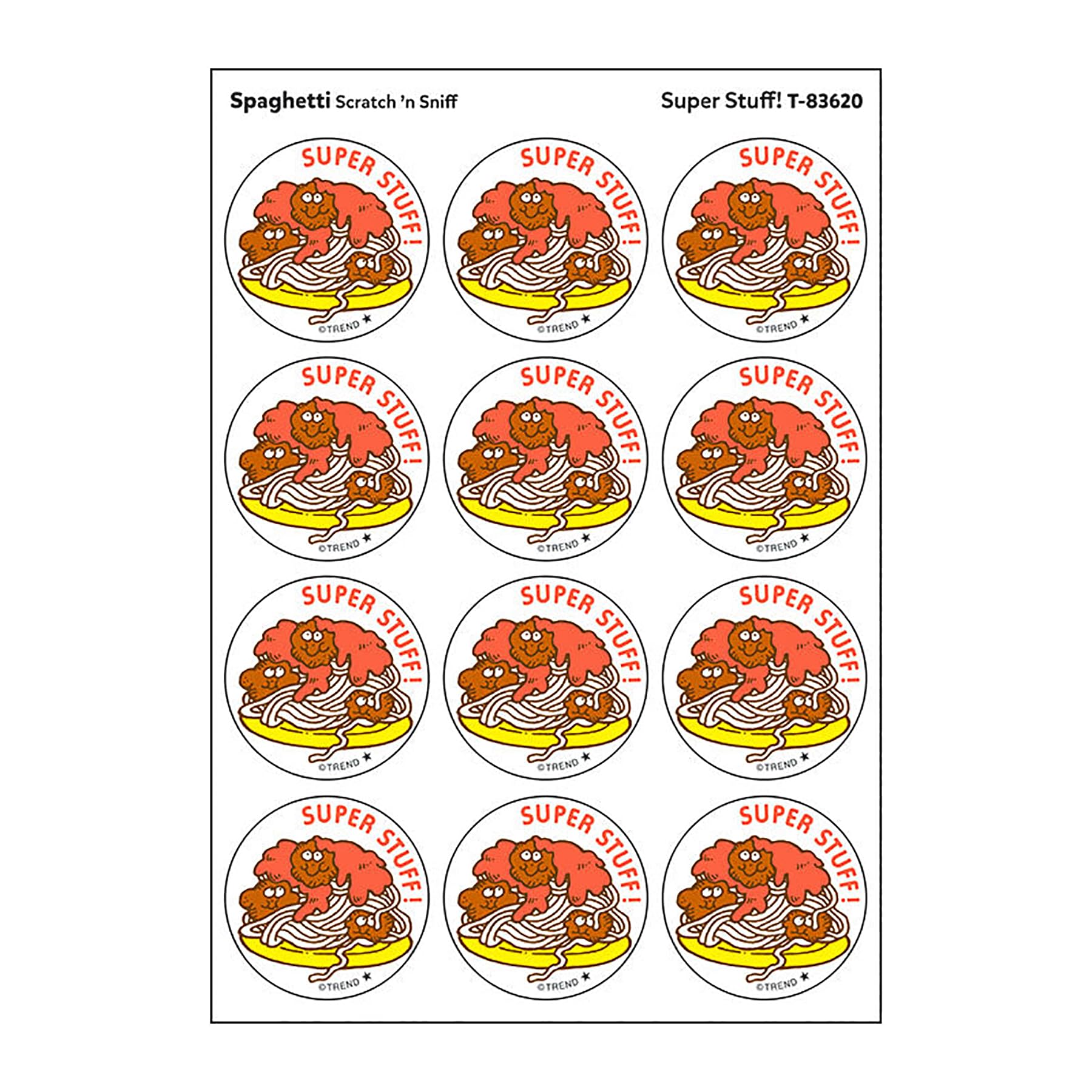 Super Stuff!/Spaghetti Scent Retro Stinky Stickers by TREND; 24/Pack - Authentic 1980s Designs!
