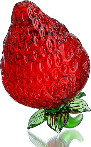 Miniatura 7 de Glass Red Strawberry Figurine Crystal Fruit Collectibles Art Glass Fruits Decoration for Home Office Strawberry Kitchen Decor for Women