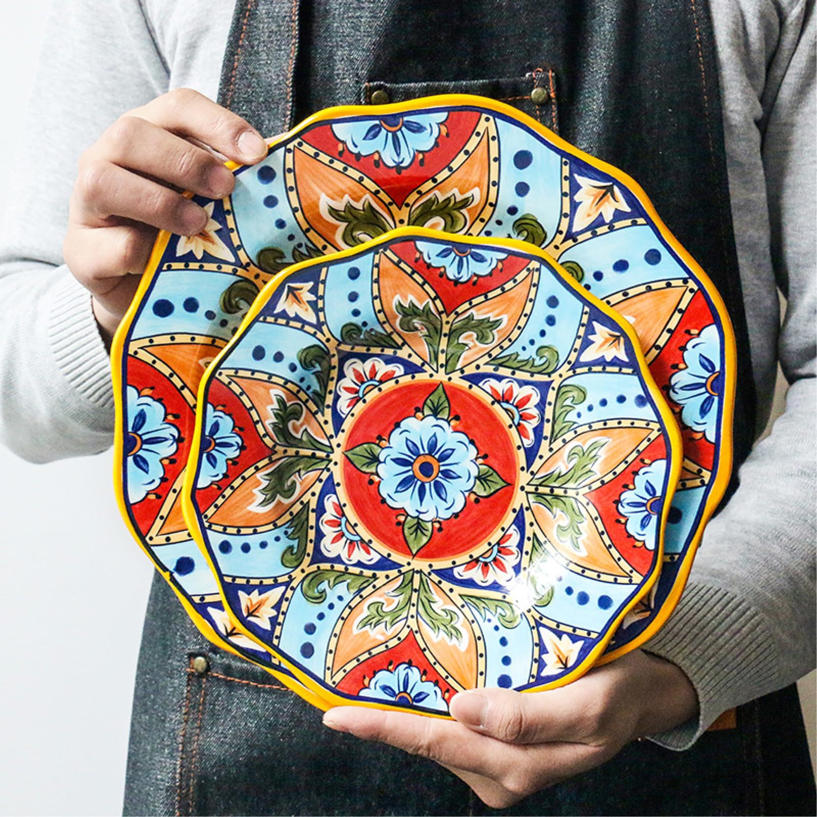 Plato de carne de cerámica americana pintado a mano Home Irregular-Gaobao Road 29 cm (Z-170)
