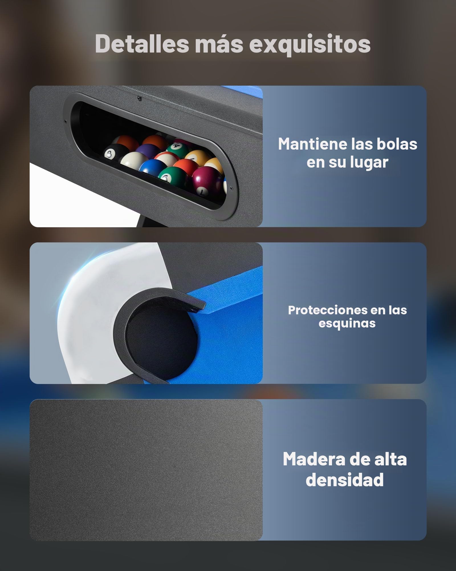 VEVOR Mesa de Billar Portátil, con Patas Ajustables, MDF, Estable y con Juego de Entretenimiento Que Incluye Bola, Taco, Soporte, Tiza y Cepillo, Color Negro con Paño Azul, 2135 x 1190 x 790 mm