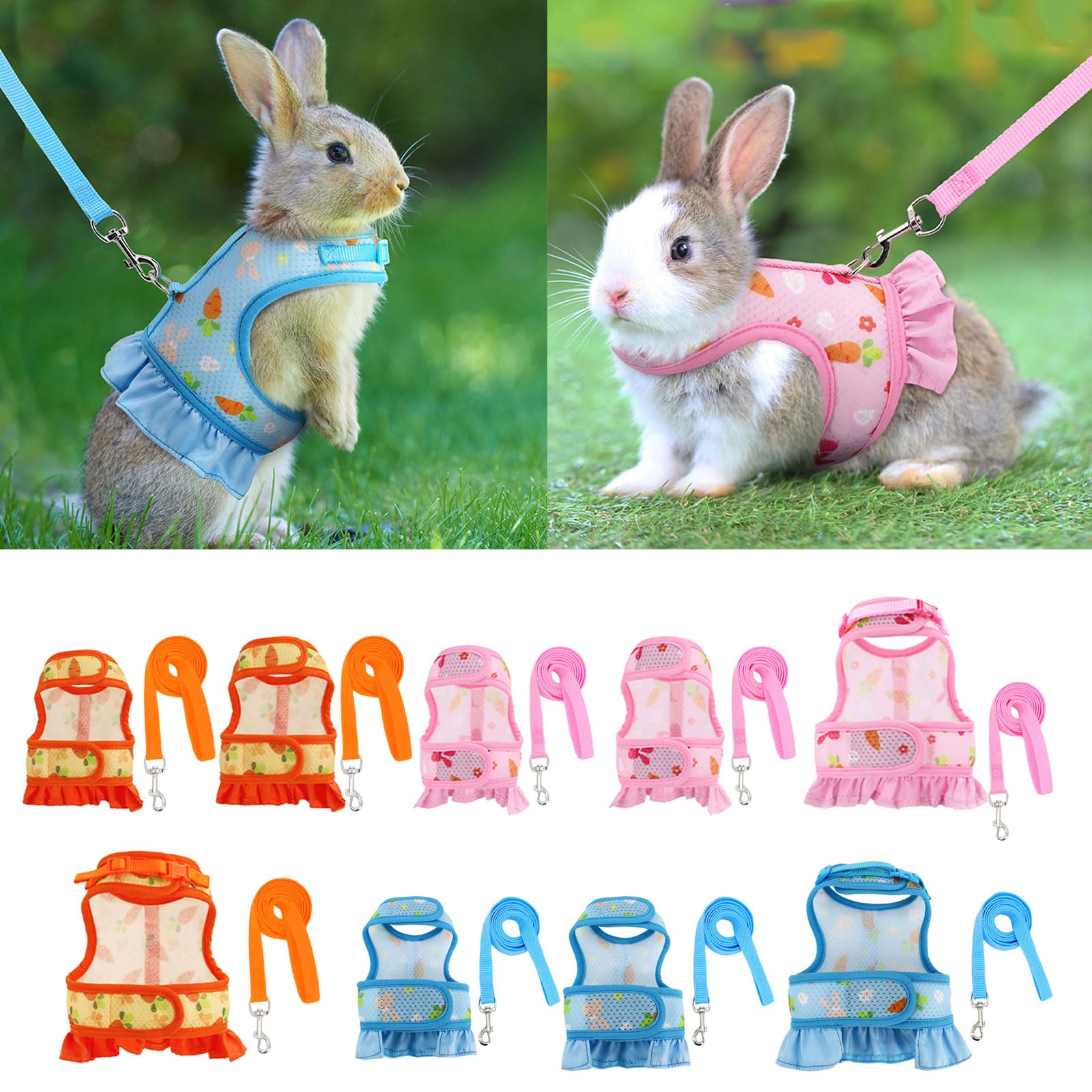 HUANGANG Adjustable Rabbits Harness with Elastic Leash for Rabbits Skirt Easy Control Rabbits Harness Leash Rabbits
