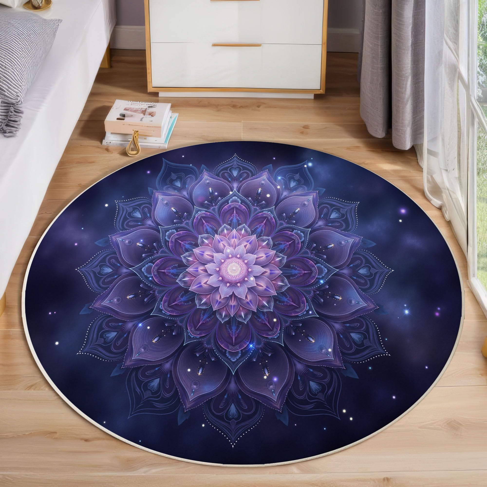 Descente de lit antidérapante violette tapis rond de chambre