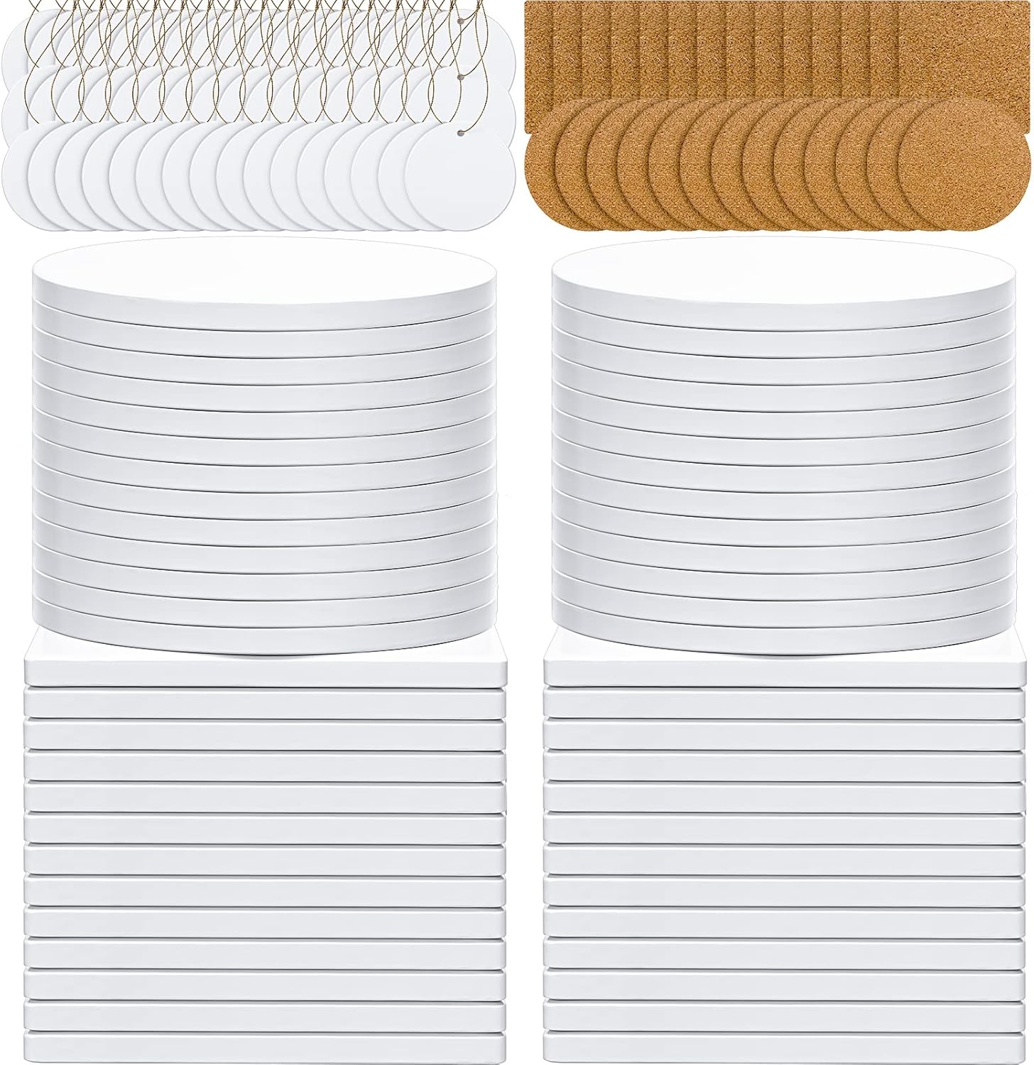 セラミック昇華コースター ブランクとオーナメント、正方形と丸い釉薬コースターとラウンド昇華オーナメント、卒業用ゴールドストリング付き