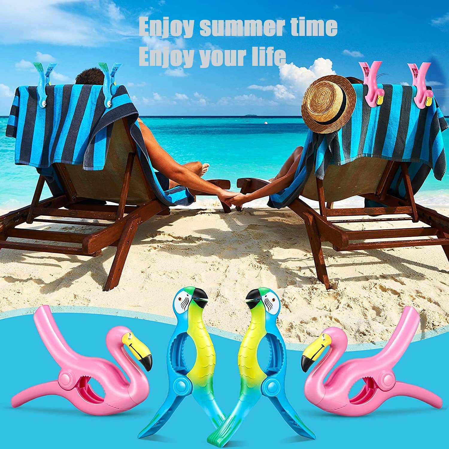 6 Stück Strandtuchklammern, Große Wäscheklammer Handtuchklammern, Flamingo, Papagei, Fisch, Frosch, Flip Flop, Krokodil Strandtuchklammern Für Sonnenliegen Poolstühle, Winddichte Handtuchklammern