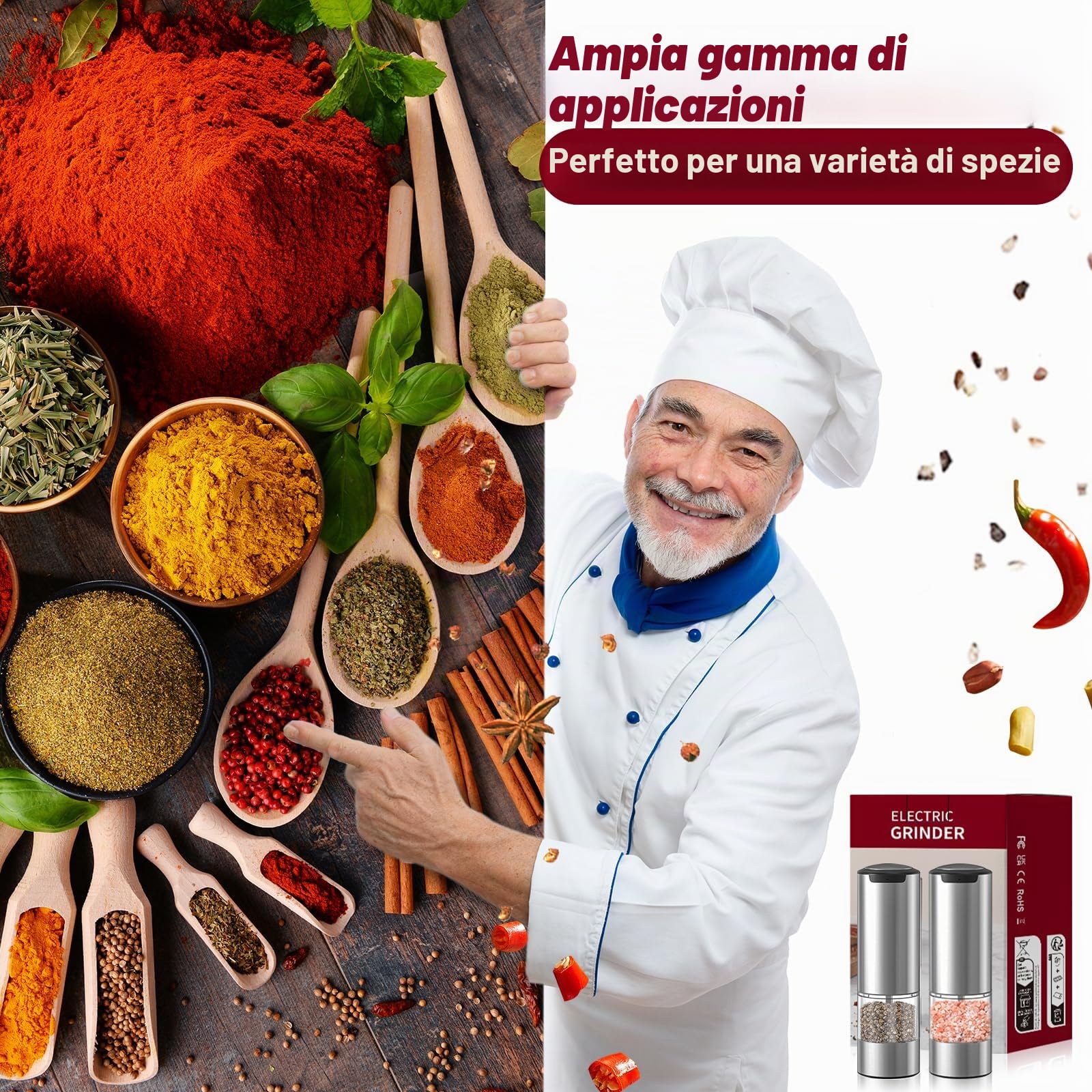 Macina Pepe Elettrico, [2 Pezzi] Macina Sale e Pepe Automatico in Acciaio Inossidabile, Macinapepe Ricaricabile, Funzionamento con Una Sola Mano, Ruvidità Regolabile, KYMQ-37A