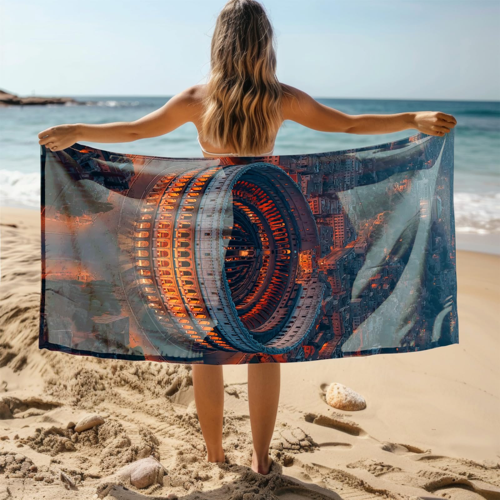 Générique Serviette de Plage XXL Bâtiment Orange Gray