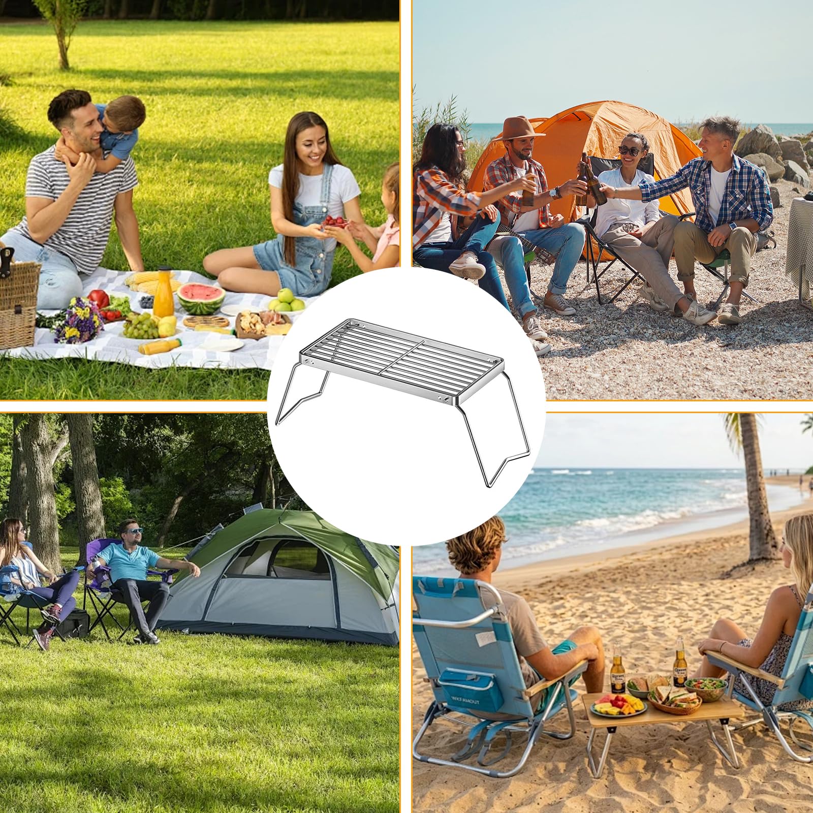 Foonary Barbecue pieghevole in acciaio inox, 30 x 16 cm, griglia autoportante per braciere, griglia da appoggiare, adatta per trekking, viaggi, picnic, pesca, giardino, falò