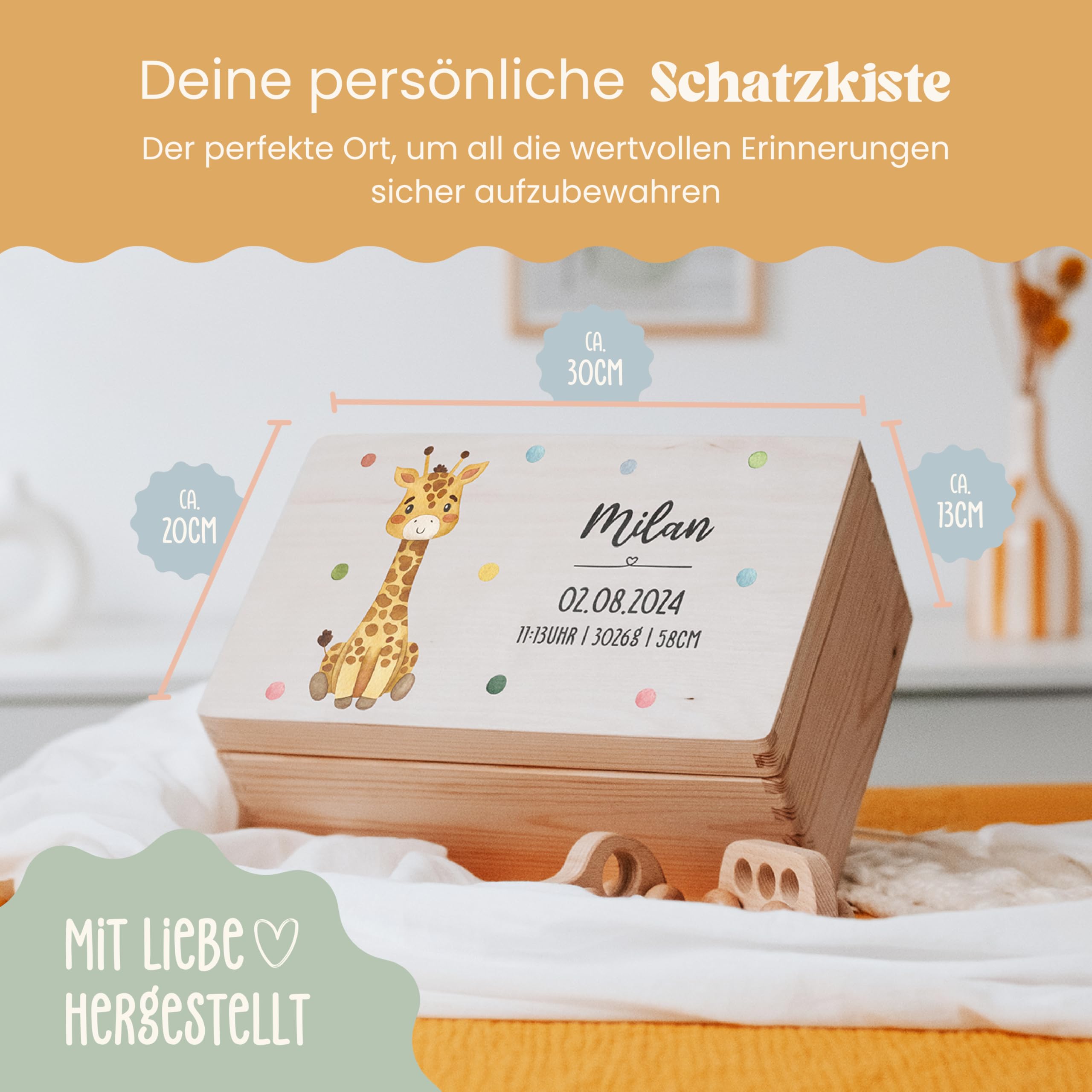 Lilletå 001.01 - Caja de recuerdos para bebé con impresión en color de alta calidad, caja de recuerdos de madera para bebé, regalo de nacimiento y niño