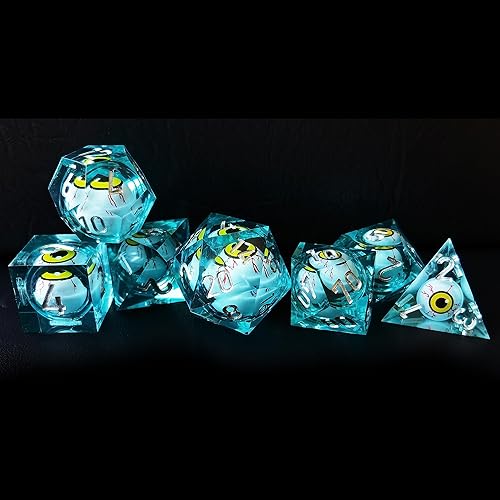 Miniatura 2 de BESCON - Juego de dados poliédricos con núcleo líquido con bordes afilados, dados poliédricos con borde de afeitar con globo ocular rodante en el