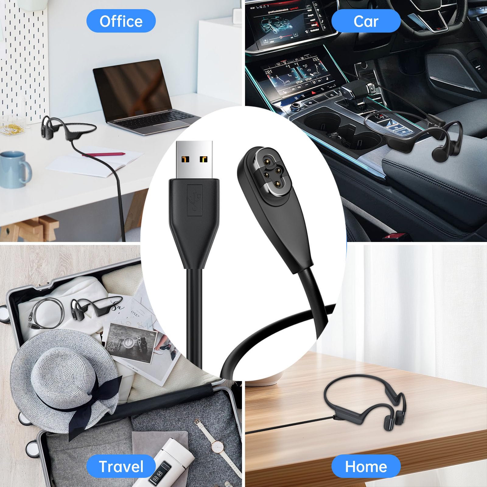 Paquete de 2 cables de carga magnéticos compatibles con Shokz OpenSwim Pro S710 Bone Sound Conducting Earphone Charging Cable Type-C a 4Pin Magnetic Charging Cable USB y USB C a Shokz S710, 1