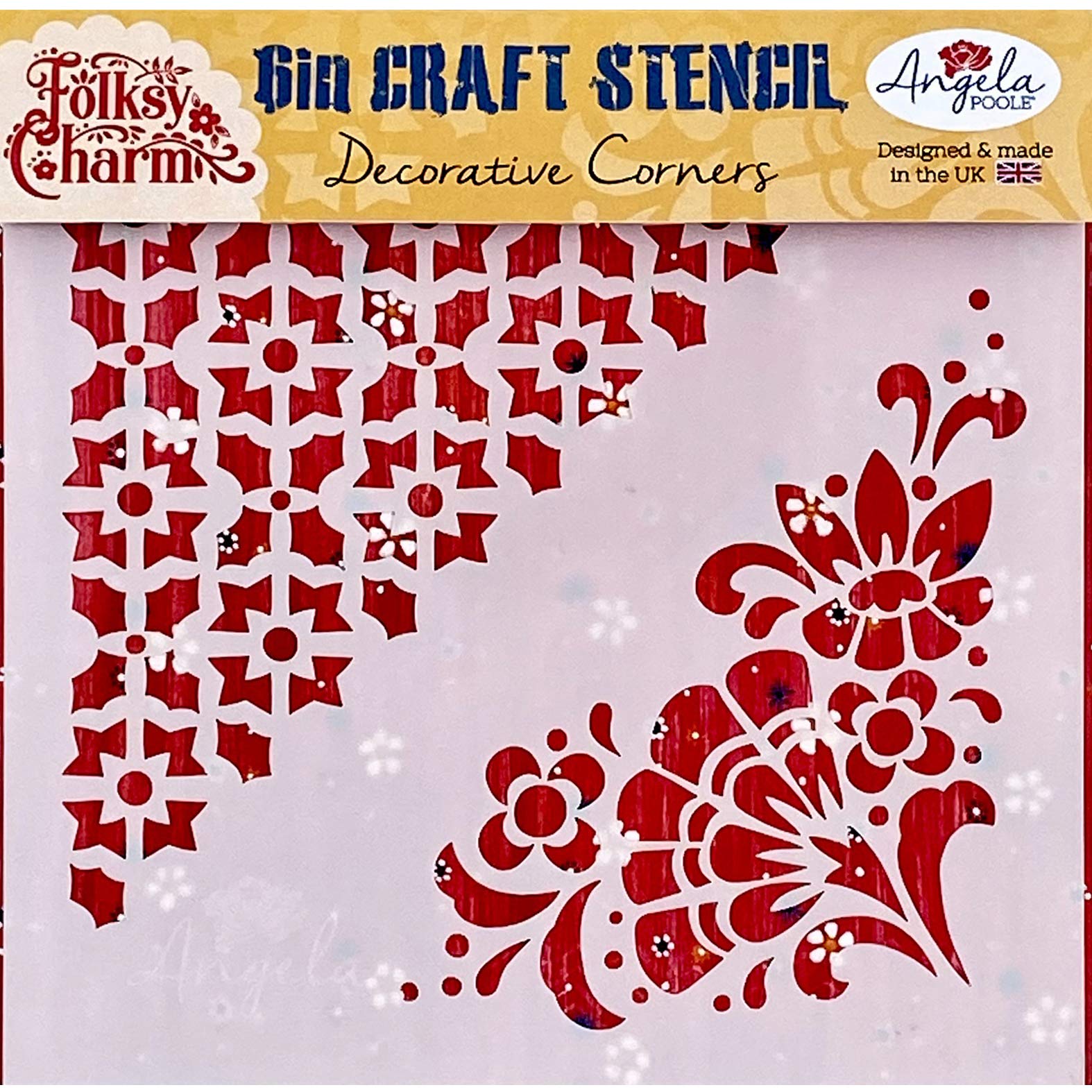 ANGELA POOLE LTD Angela Poole-Craft Stencil-Decorative Corners, 6 X 6 INCHES