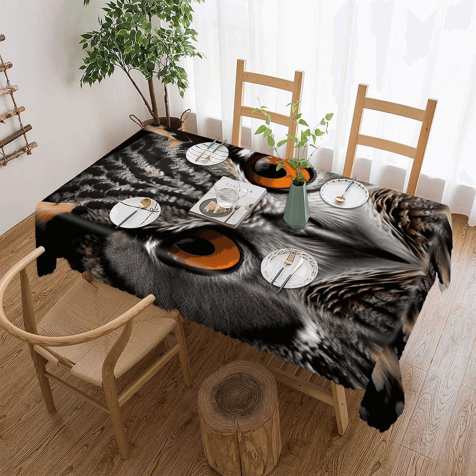 FekiLoot Owl Eyes Tablecloths for Rectangle Tables Wipeable Spillproof Polyester Table Cloth Wrinkle Free Farmhouse Dining Tables Cover Elegant Vintage Decor Tablecover