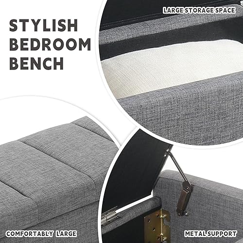 Miniatura 3 de Otomana de 47.25 pulgadas con almacenamiento, banco de almacenamiento para el extremo de la cama, banco de entrada, reposapiés multifuncional A-gris