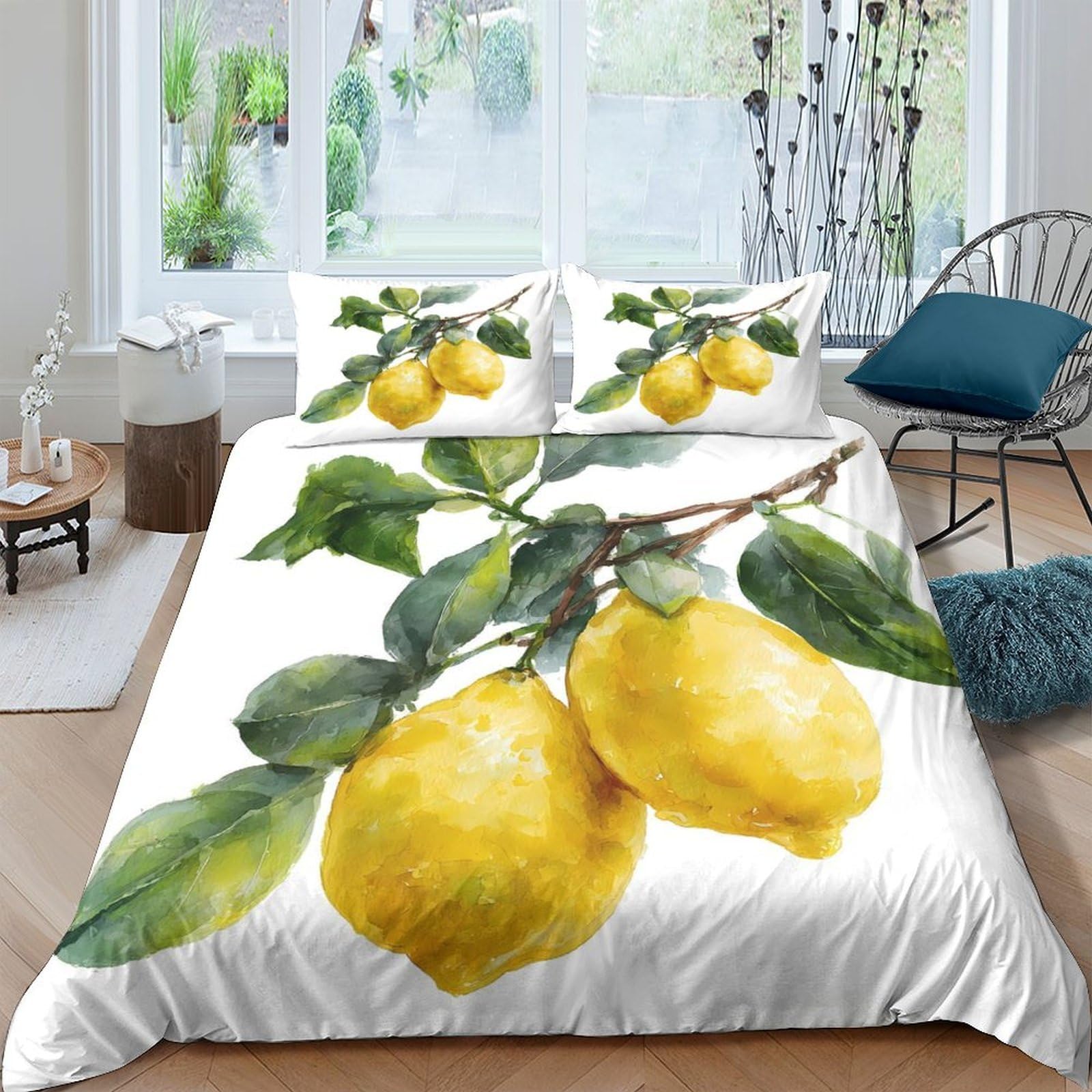 Ctjqhvkz Style-10 3D Printed Lemon Botanical Fitted Sheet Microfiber Yellow Fruit Bed Cover Non-Slip Machine Washable For Bedroom Decor Single（135X200cm）
