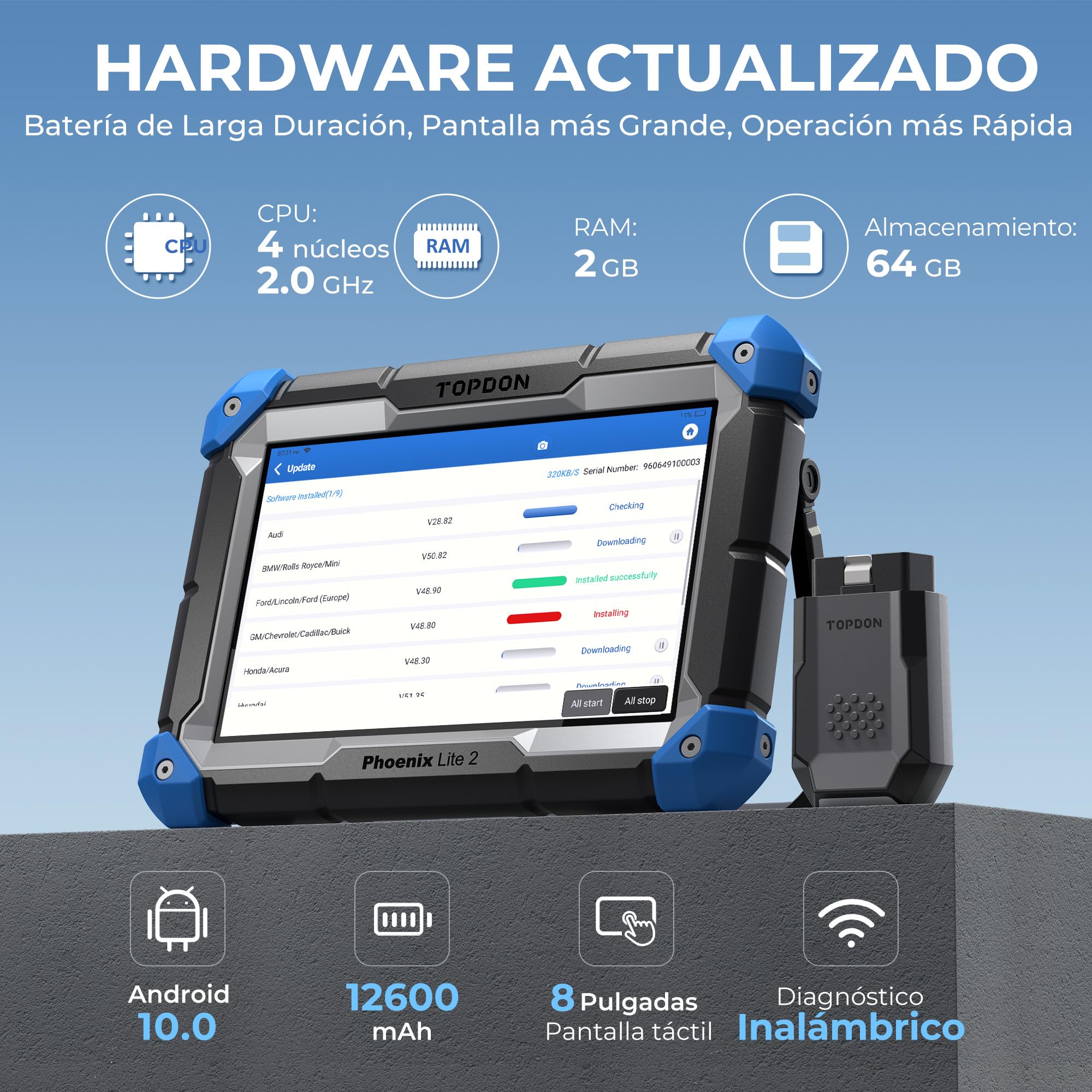 TOPDON Diagnosis Coche Multimarca,Phoenix Lite 2 Diagnóstico de Todos Los Sistemas de Nivel OE,28+ Funciones de Servicio de Mantenimiento,Codificación en Línea ECU,Control Bidireccional