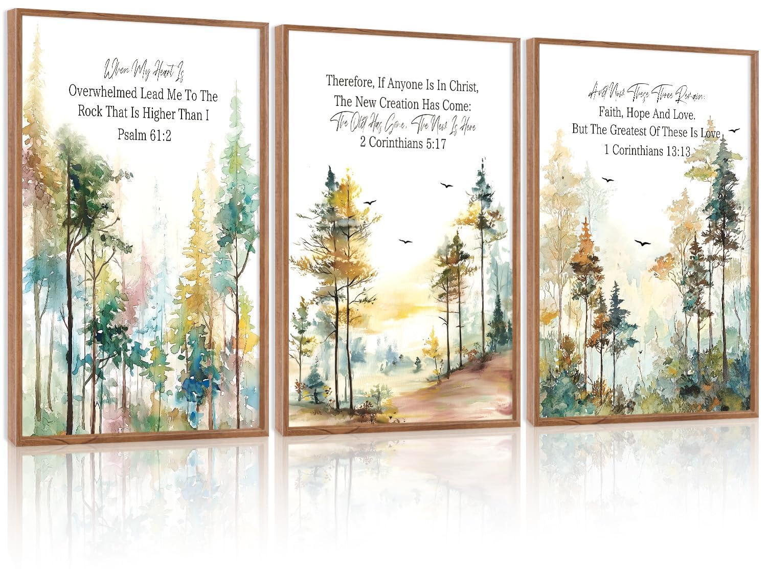 Celestdeco Christian Bible Verse Framed Canvas Forest Birds Jesus 30×40cm