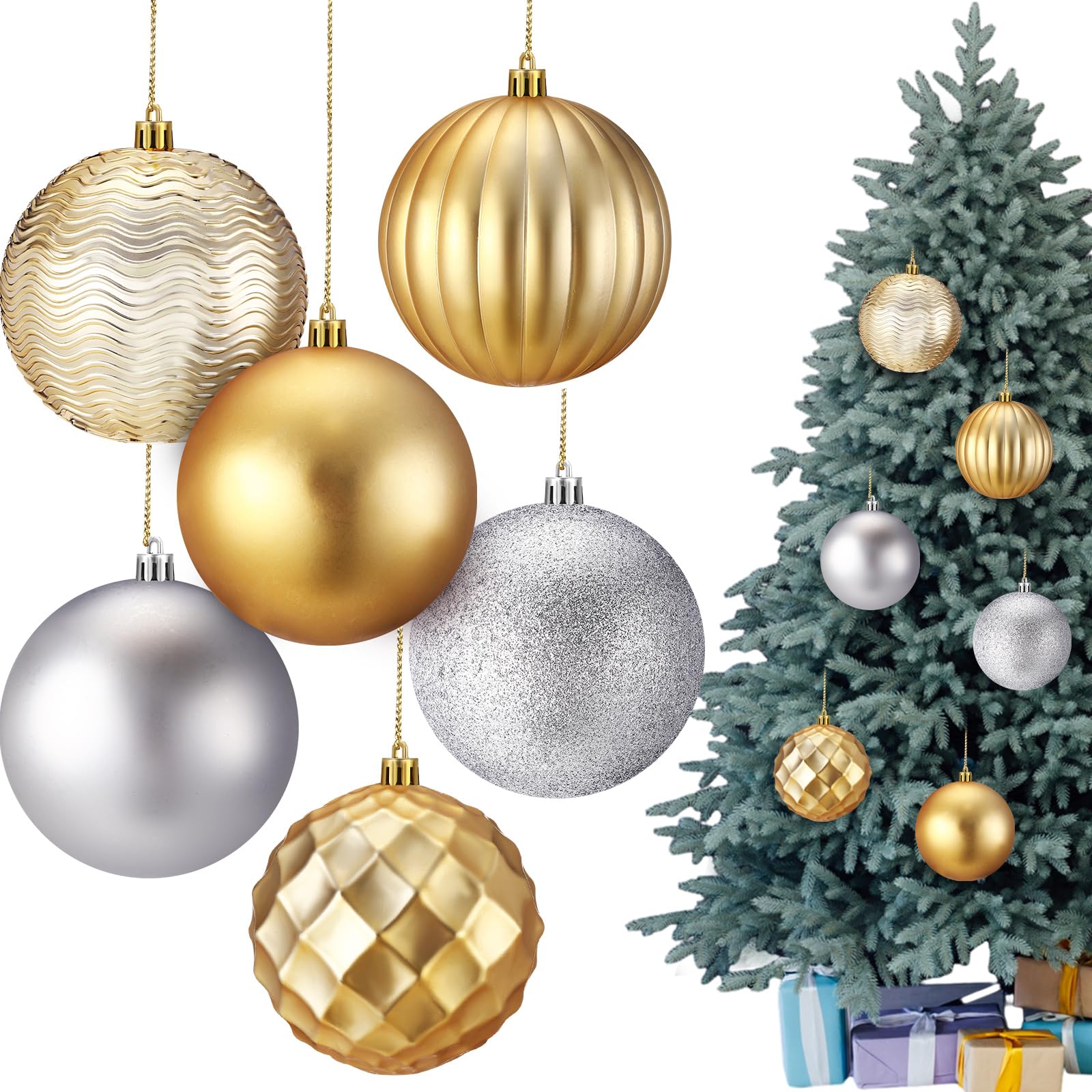 Syhood Juego de 12 adornos de bolas de Navidad de 4 pulgadas, inastillables, bolas de plástico para decoración de árbol de Navidad, bolas colgantes para árbol de Navidad, vacaciones, boda, fiesta
