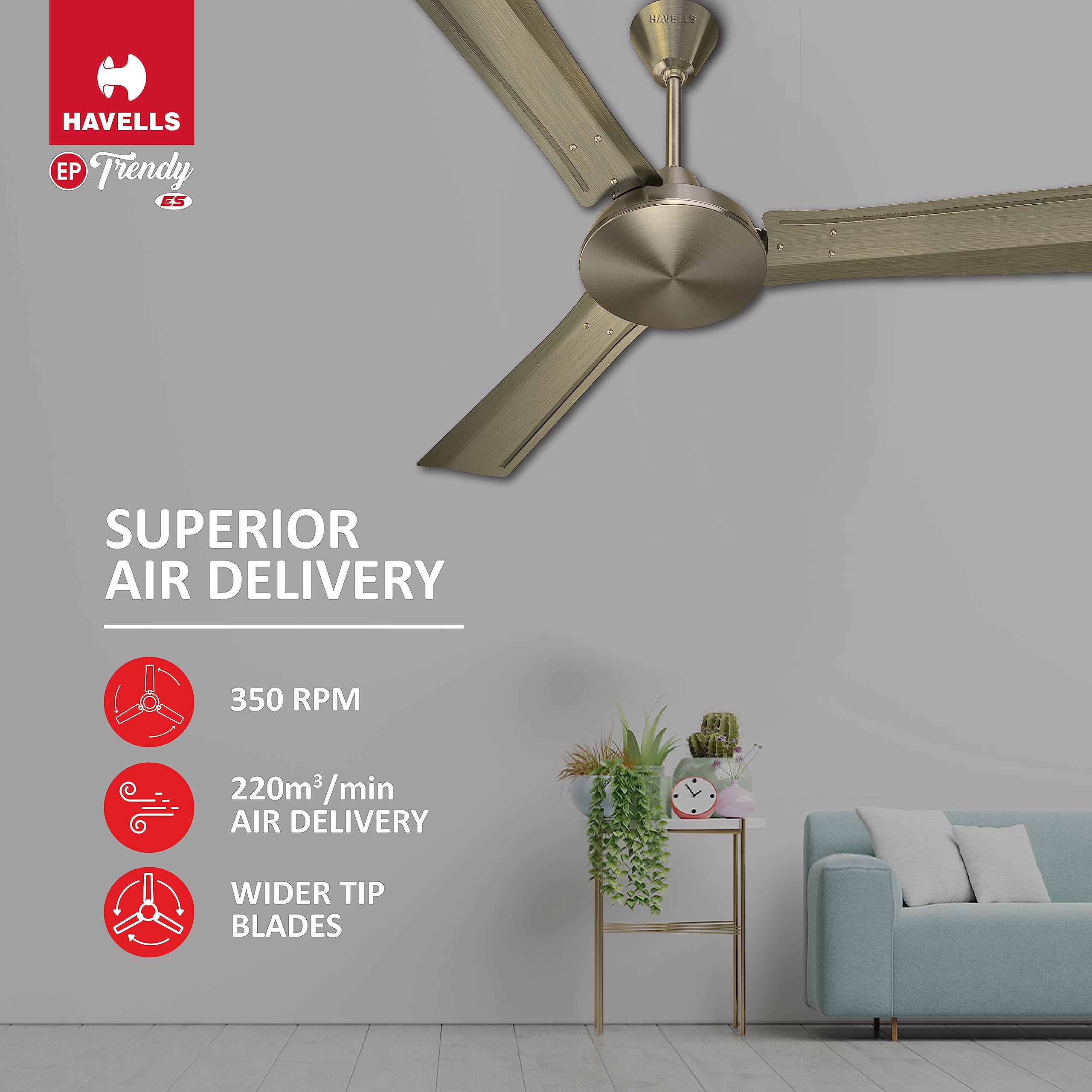 Havells EP Trendy ES Ceiling Fan - Antique Brass -4