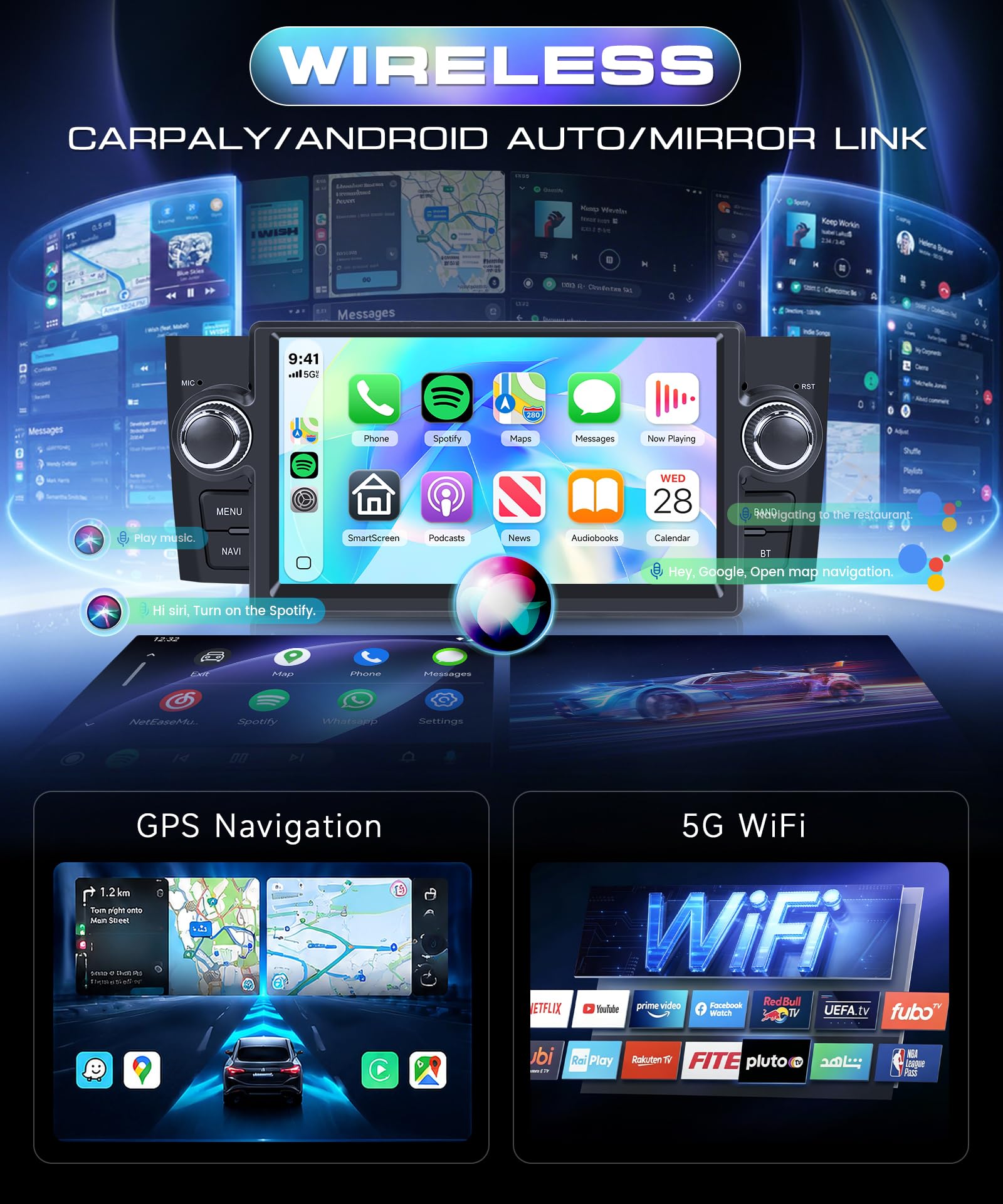 Autoradio per Fiat Punto/Grande Punto 2005-2009 Linea 2007-2011,4G+64G Car Stereo Carplay Wireless/Android Auto,7” IPS Schermo con Bluetooth 5G-WiFi GPS FM RDS DSP SWC +AHD Telecamera