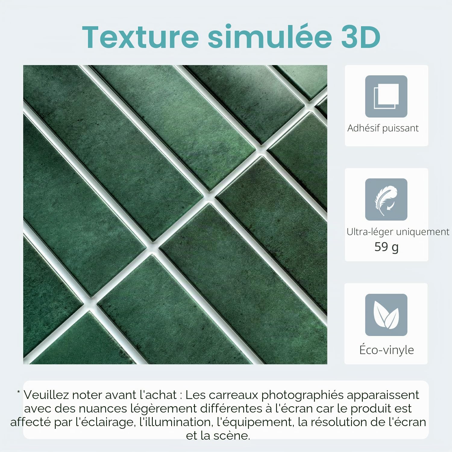 Commomy Credence Adhesive pour Cuisine Salle de Bain, Mat Vert Foncé, Faux Carrelage Adhesif Mural Cuisine Dalle PVC Adhesive Murale, 10 Pièces, 30 x 30 cm