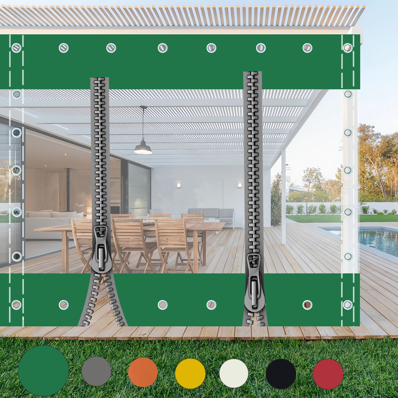 Outdoor Heavy Duty Splicing Tarpaulin with Eyelets,Transparent Tarpaulin Side Panels with Zip,Waterproof Clear Tarp Curtain,for Patio,Pergola, Porch, Gazebo,HxW-1.8x2.5m/5.91x8.2ft,Customisable